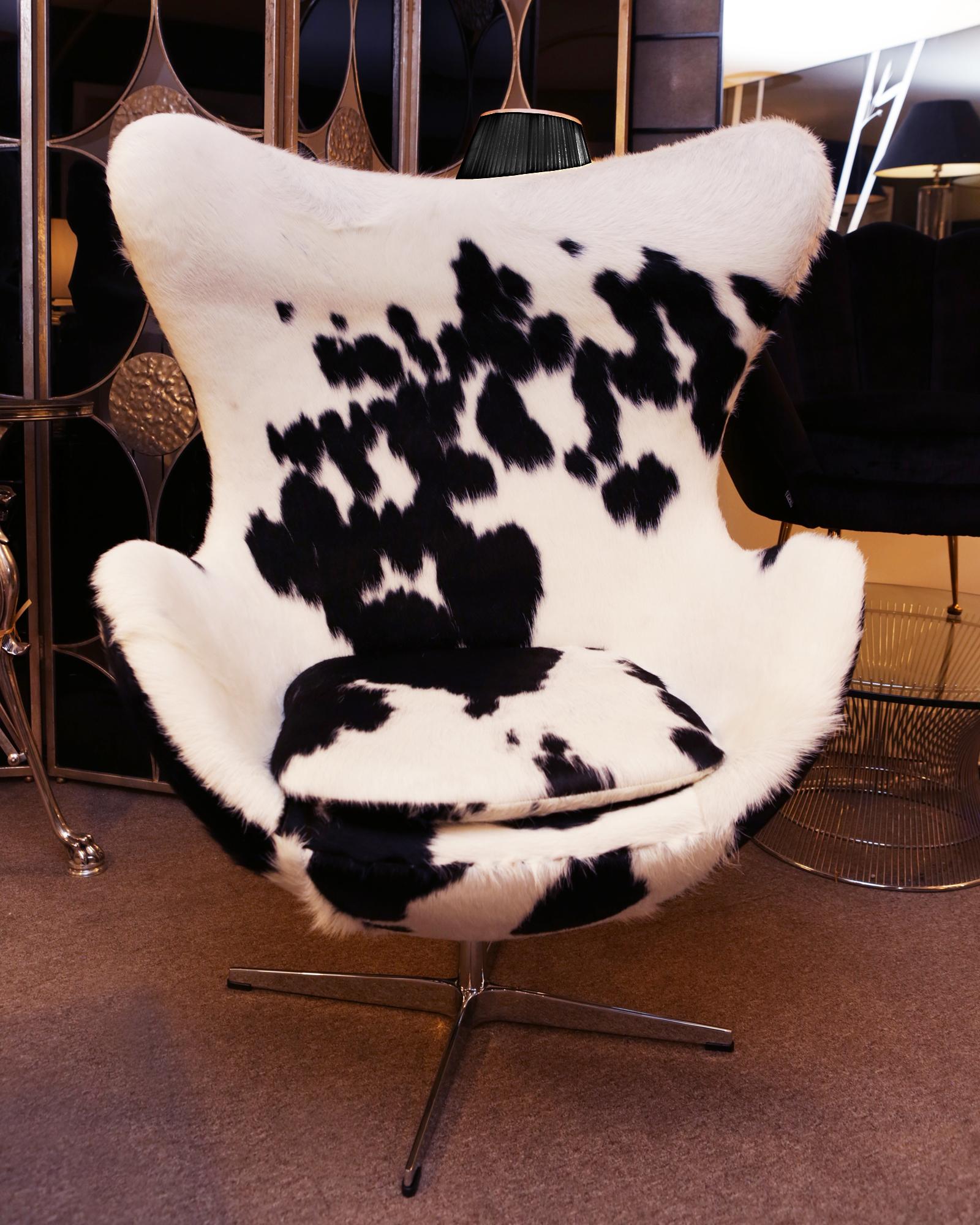 Italian Pony Black and White Egg Armchair For Sale