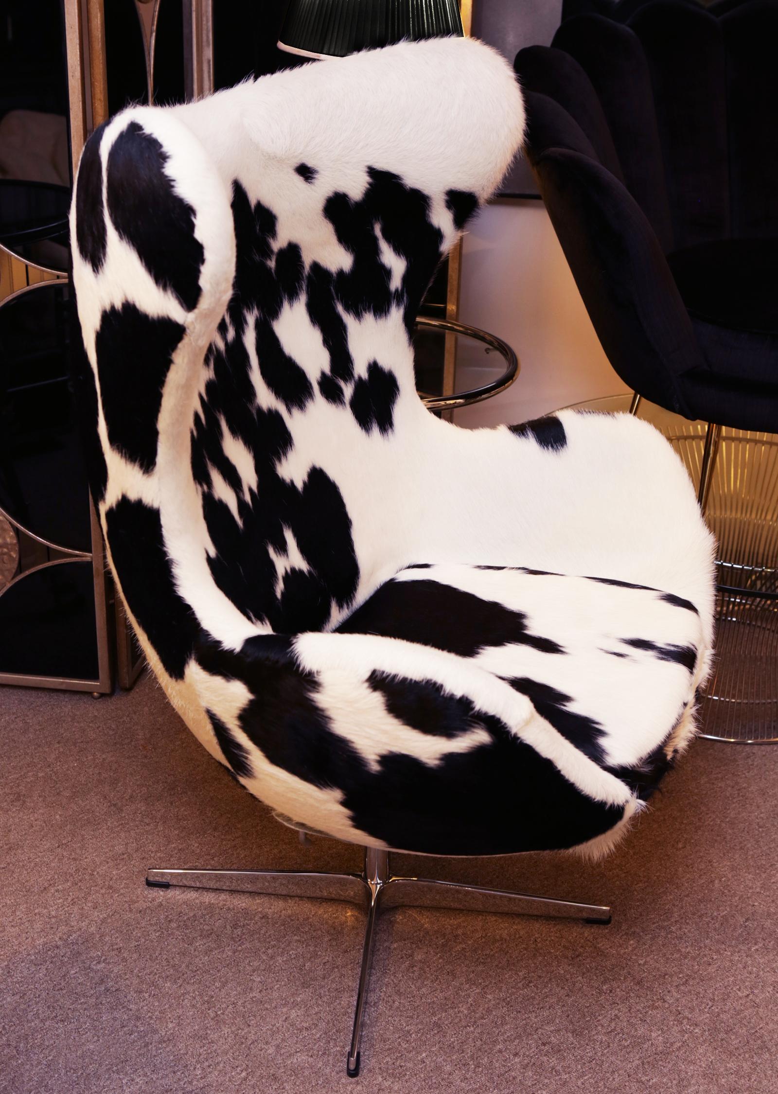 Hand-Crafted Pony Black and White Egg Armchair For Sale