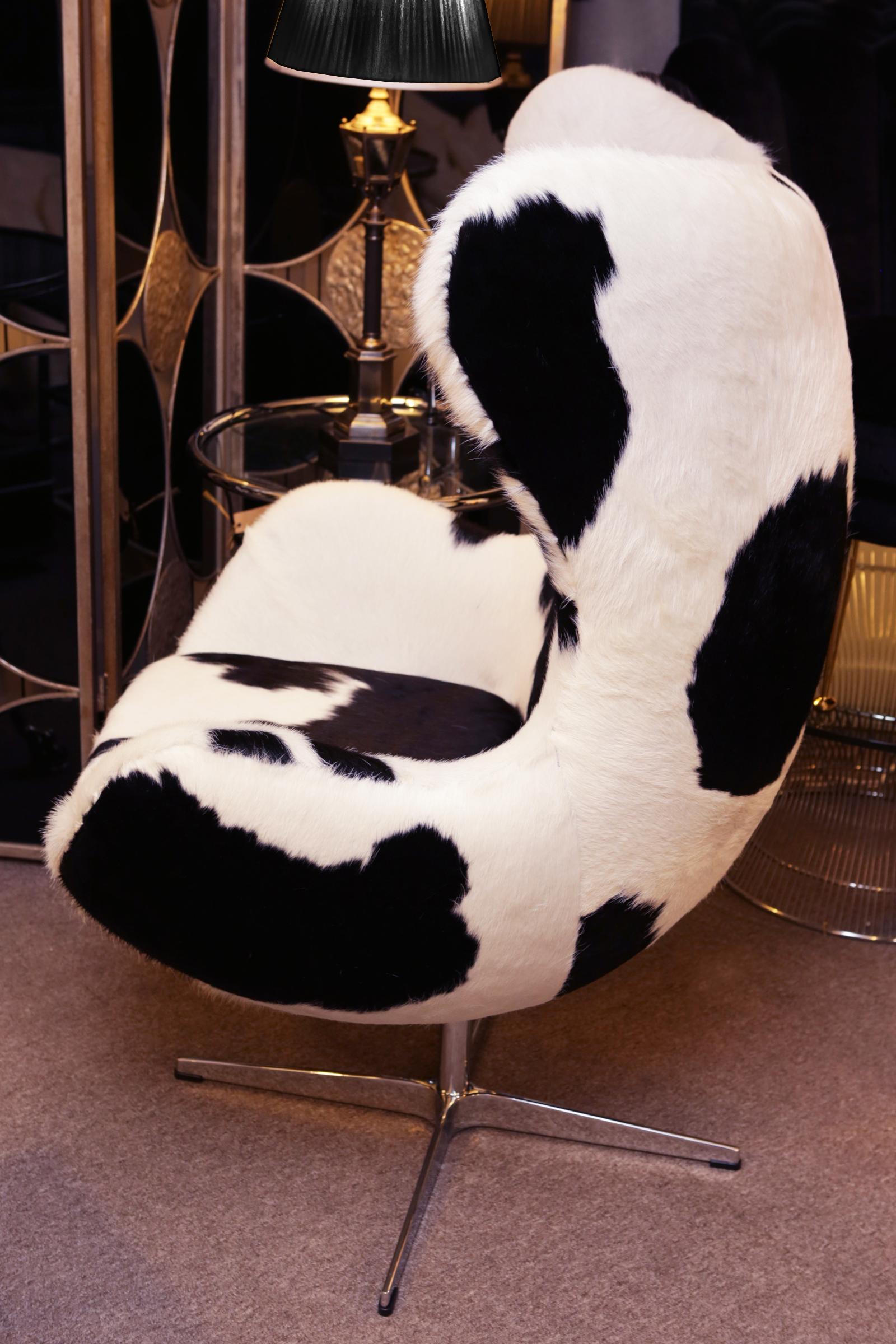 Contemporary Pony Black and White Egg Armchair For Sale