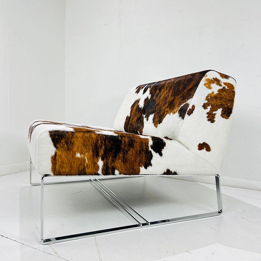 Italian Cowhide & Chrome Lounge Chair For Sale