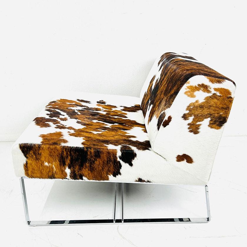 Contemporary Cowhide & Chrome Lounge Chair For Sale
