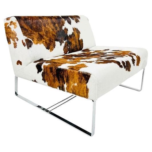 Cowhide & Chrome Lounge Chair For Sale