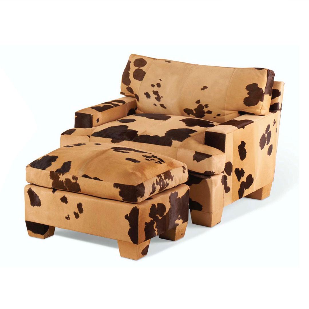 Modern Cowhide Club Chairs and Ottomans by Peter Marino from La Reverie, Palm Beach