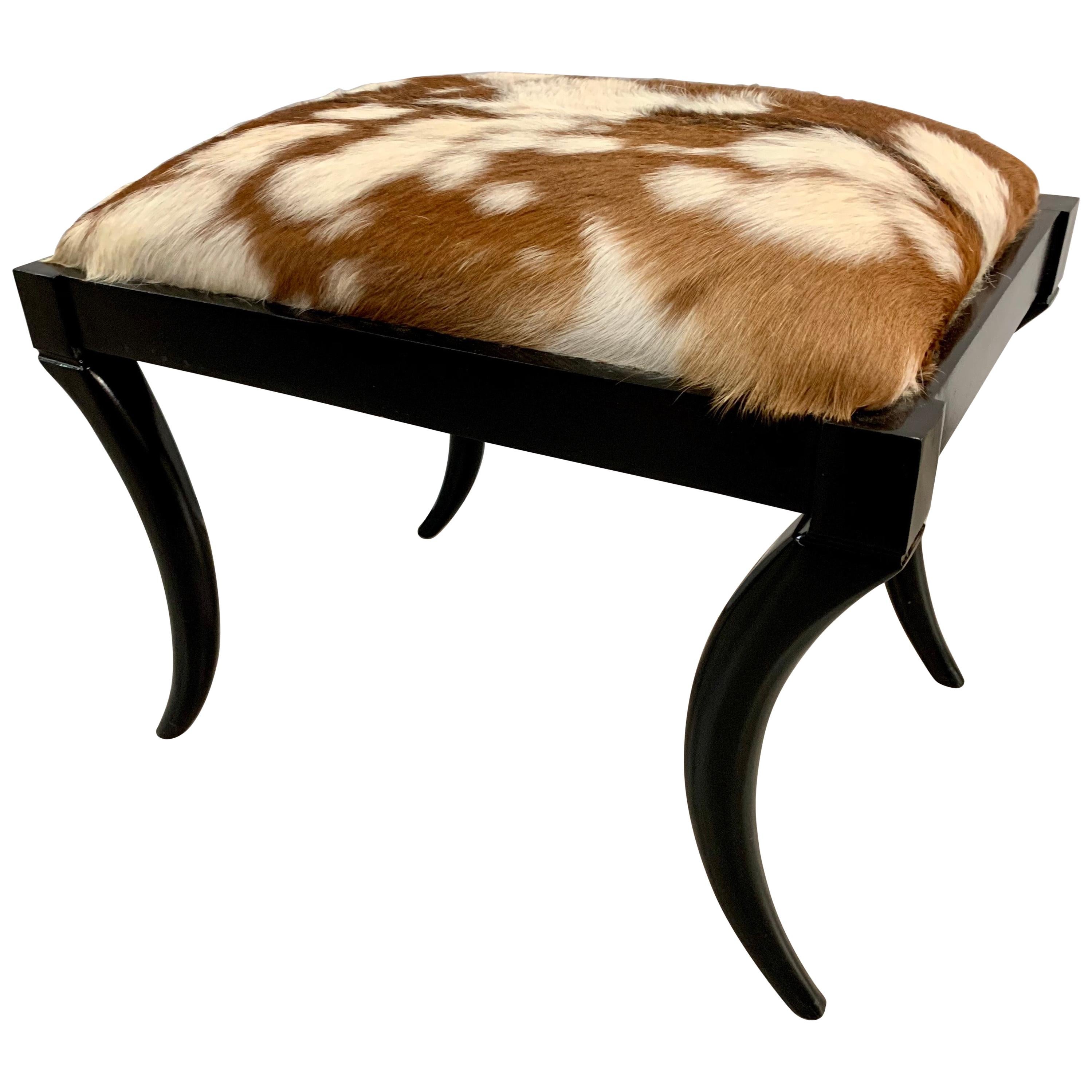 Cowhide Covered Lacquered Bench Stool Seat