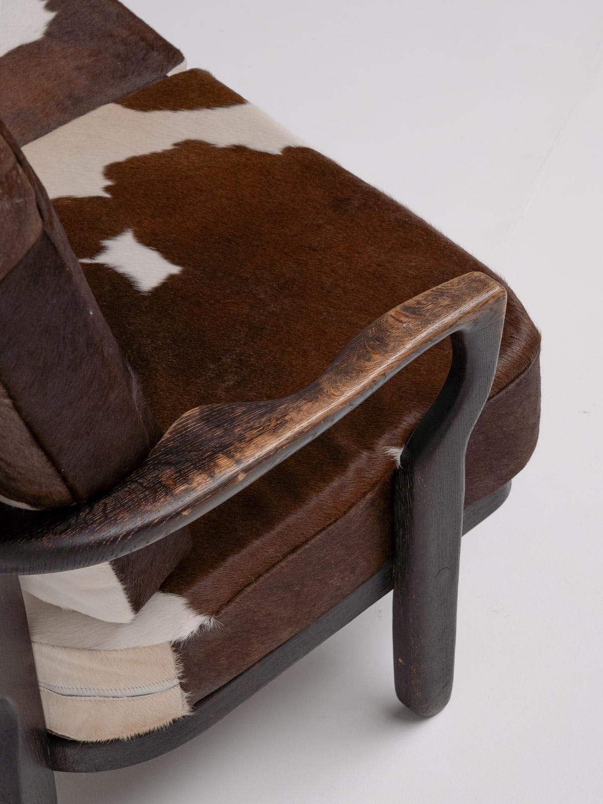 Cowhide Juliette Sofa by Guillerme et Chambron, 1960s For Sale 4