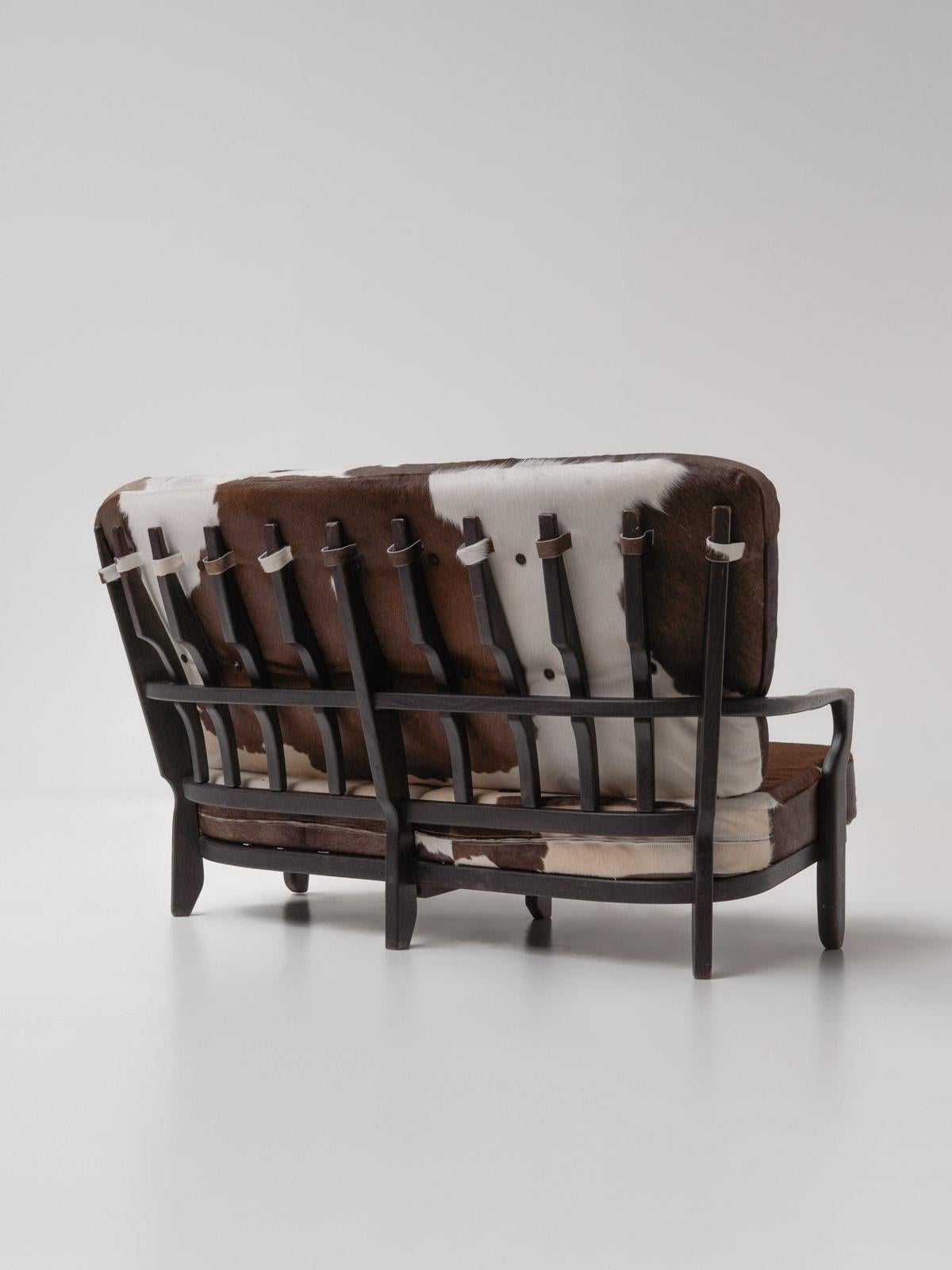 French Cowhide Juliette Sofa by Guillerme et Chambron, 1960s For Sale