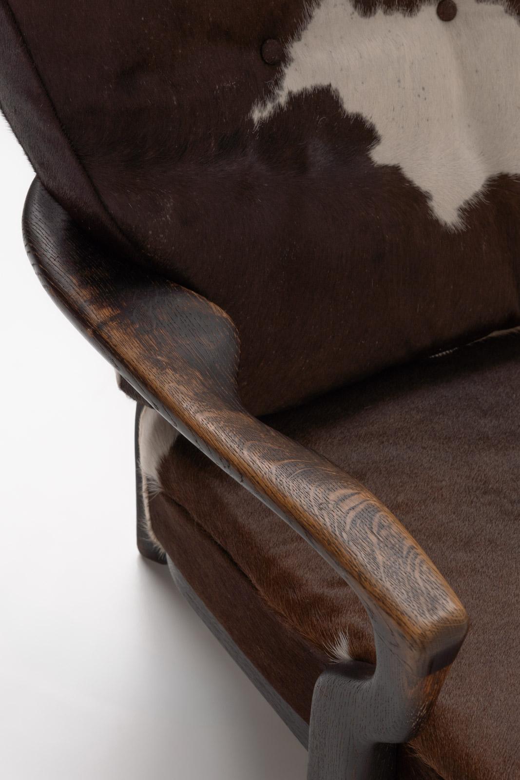 Wood Cowhide Juliette Sofa by Guillerme et Chambron, 1960s For Sale