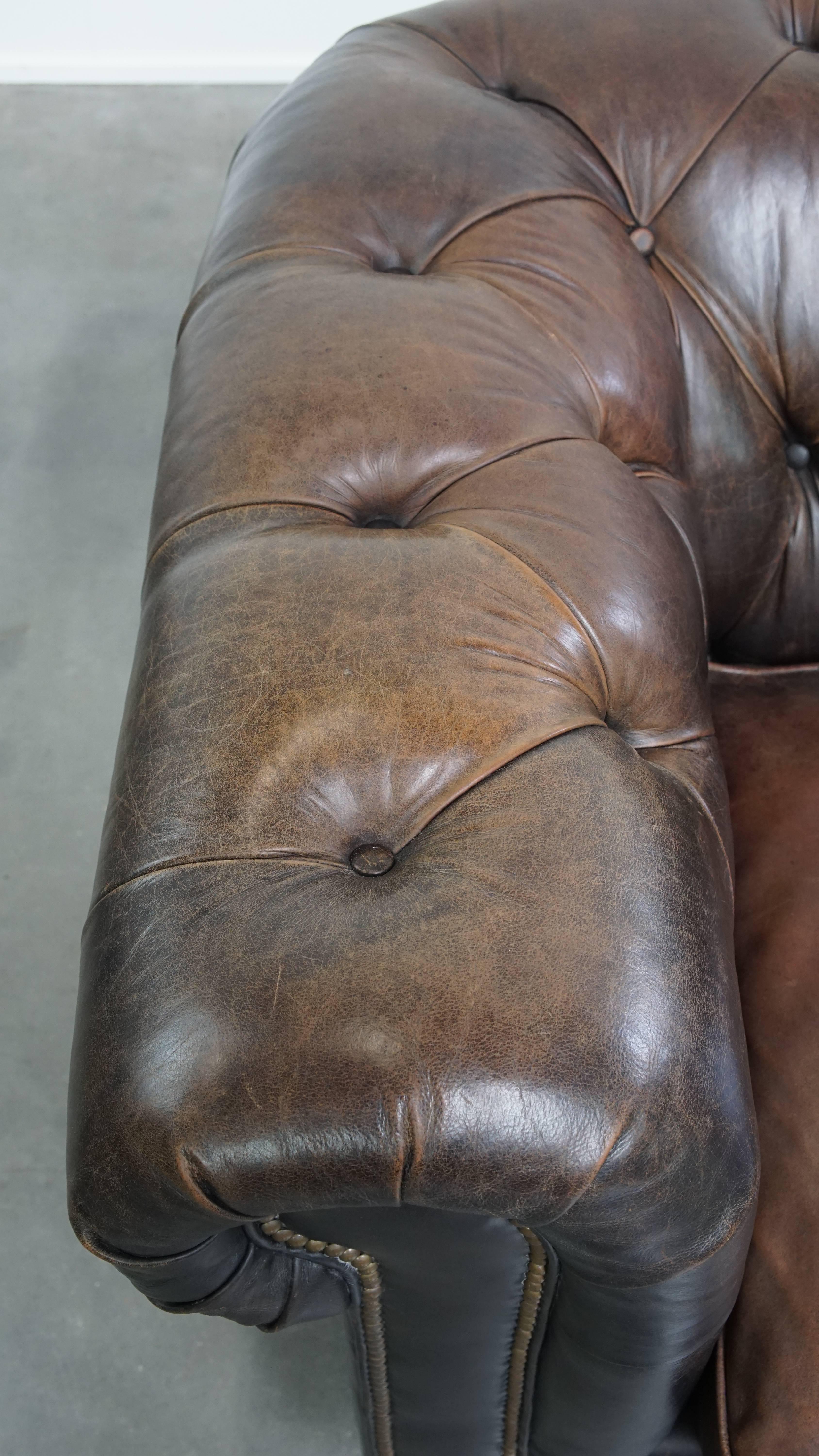 Canapé Chesterfield 3 places en cuir de vache en vente 1