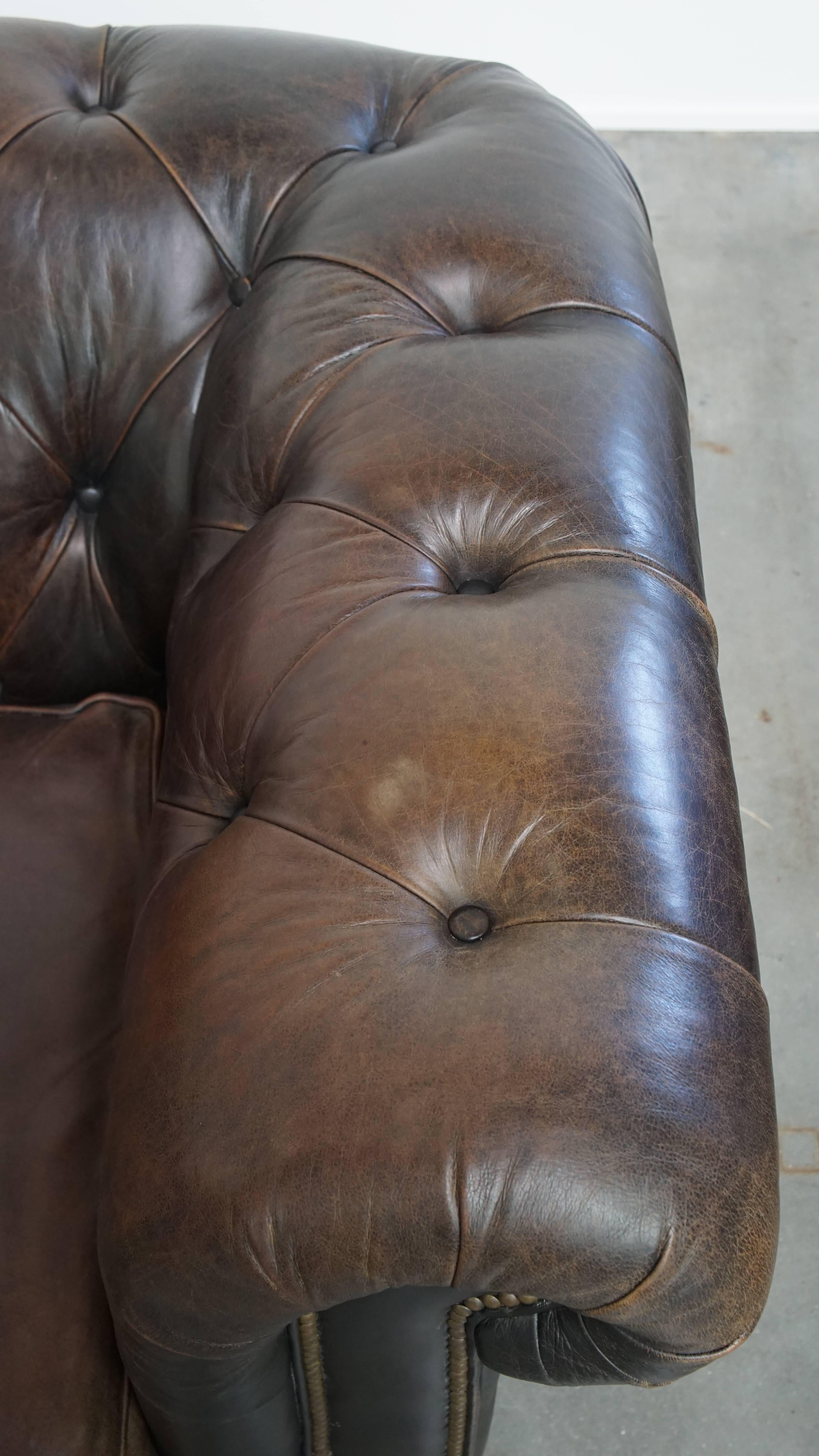 Canapé Chesterfield 3 places en cuir de vache en vente 2