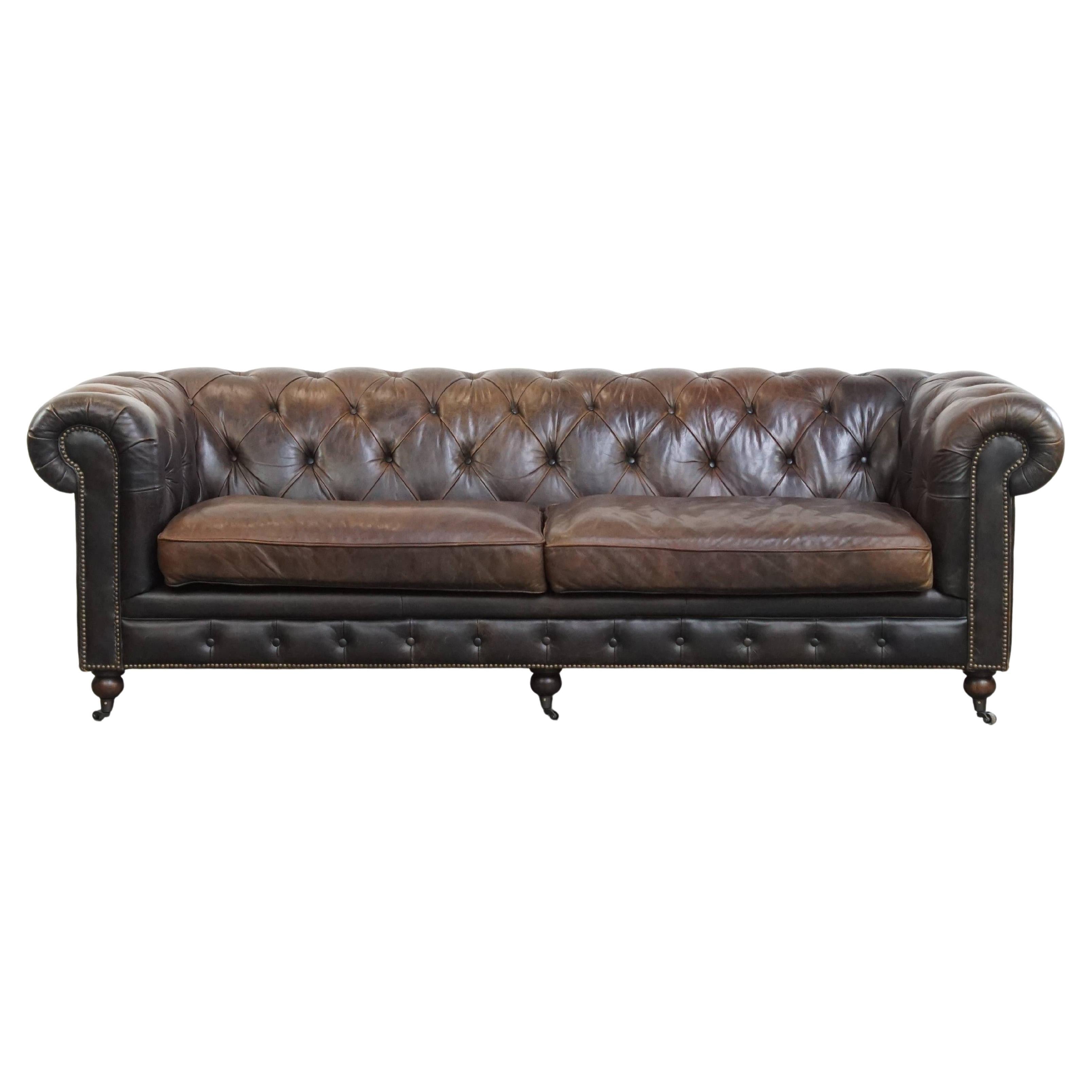 Canapé Chesterfield 3 places en cuir de vache