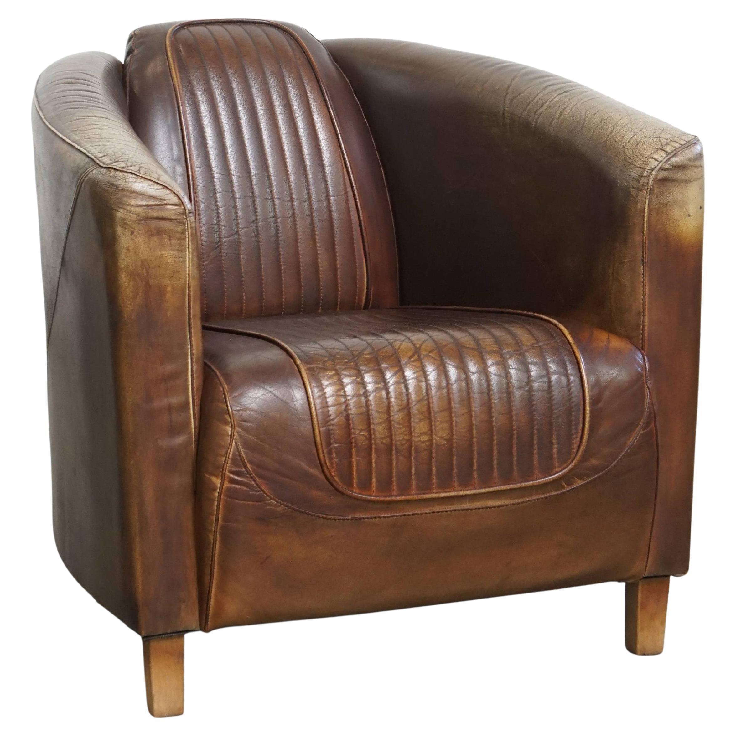 Cowhide leather aviator armchair For Sale