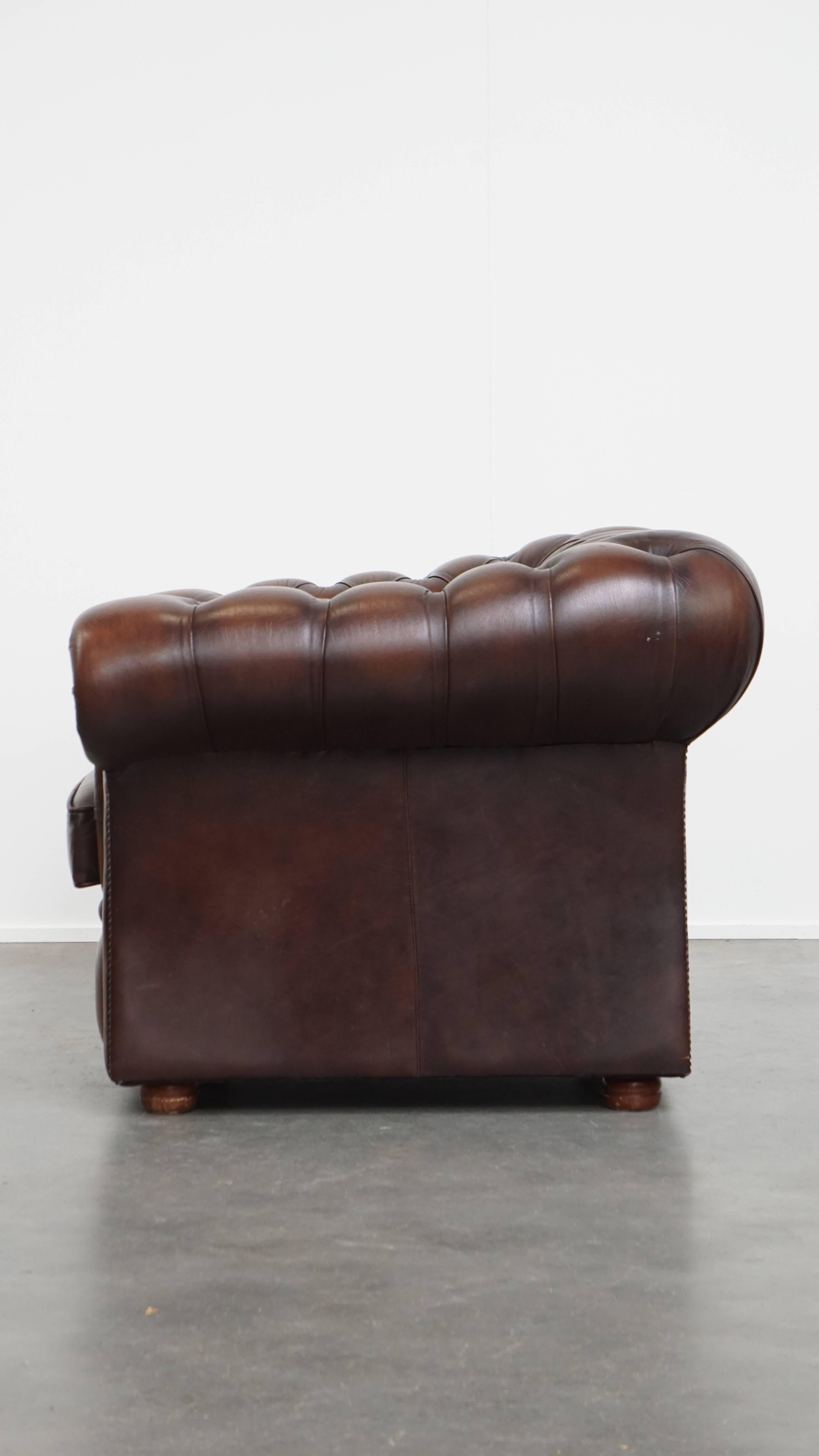 Sillón Chesterfield de cuero de vaca estilo inglés en Bueno estado para la venta en Harderwijk, NL
