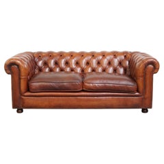 Cowhide Leather Chesterfield Sofa in English Style