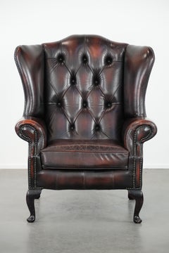 Chesterfield Ohrensessel aus Rindsleder im klassischen englischen Stil