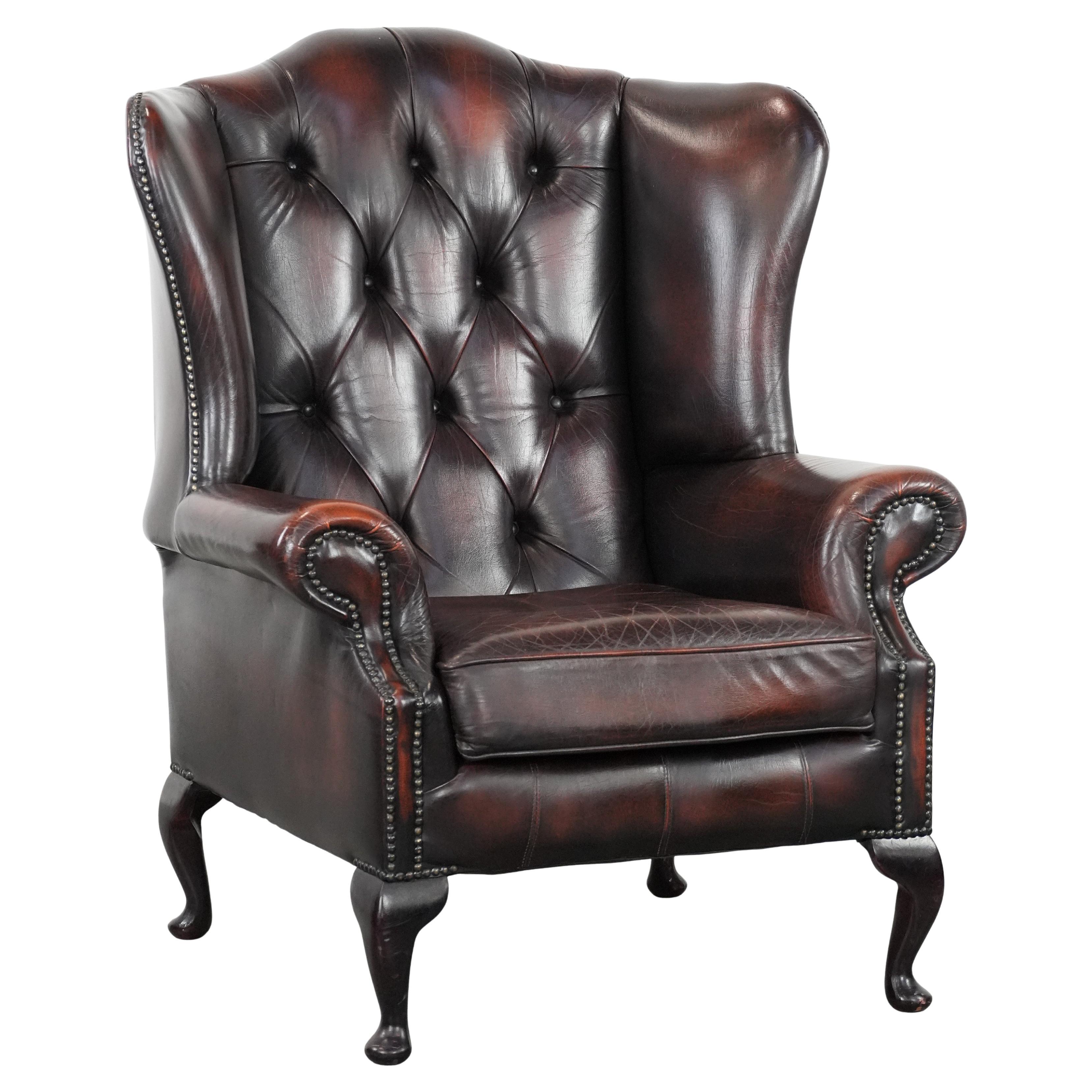Cowhide leather Chesterfield wingback armchair in classic English style