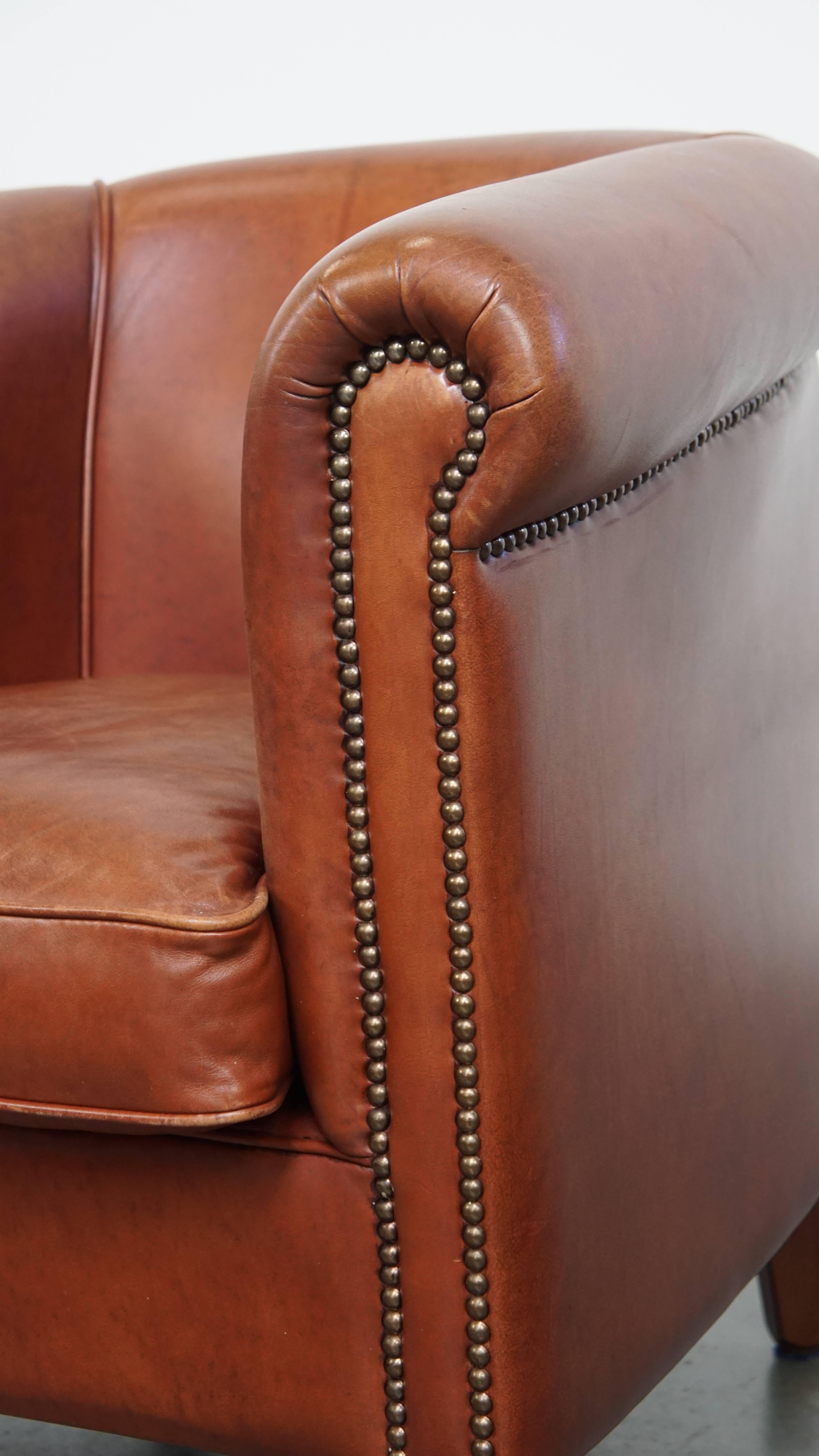 Cowhide Leather Club Armchair in a Cognac Color For Sale 4