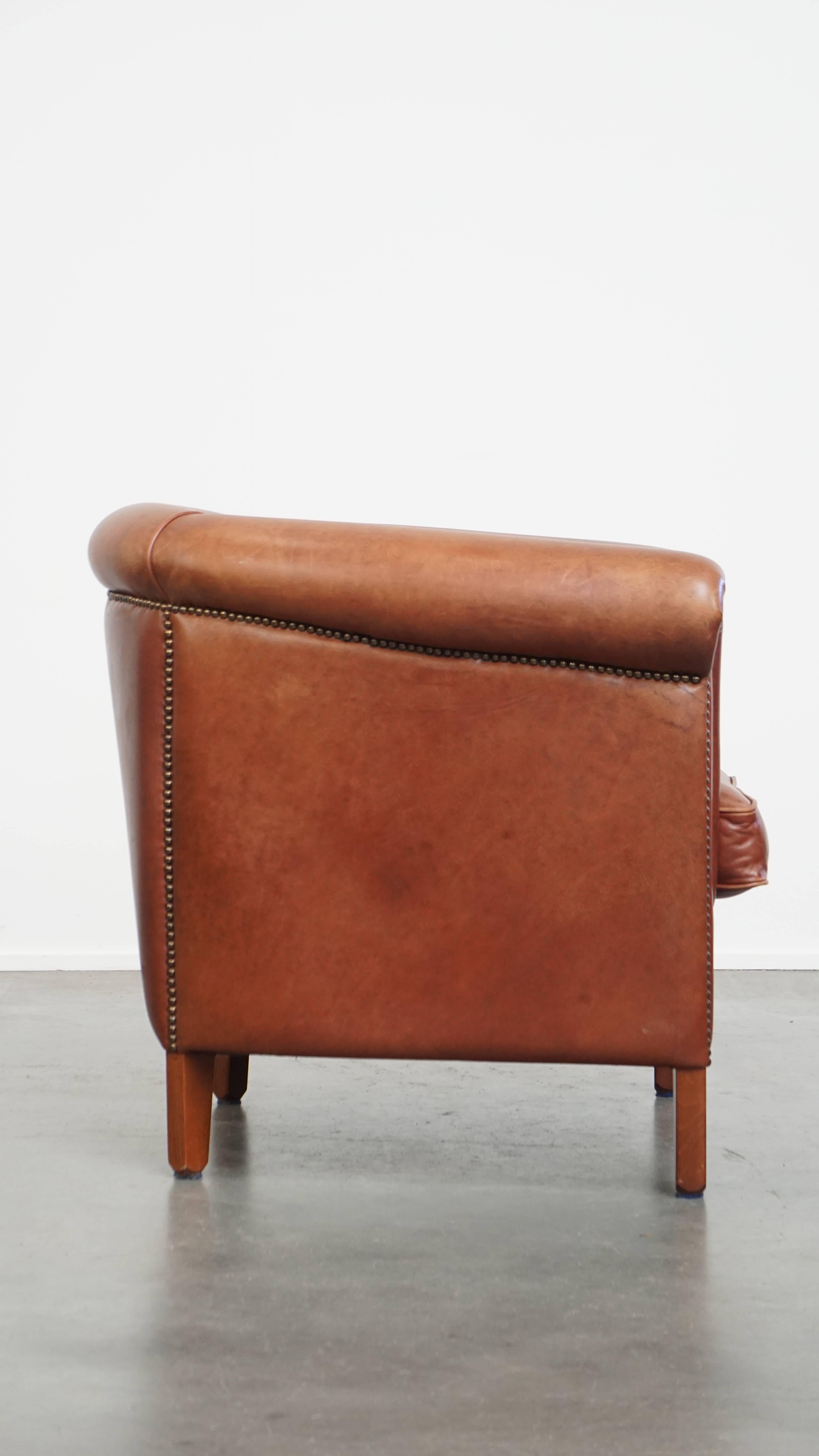 Classical Roman Cowhide Leather Club Armchair in a Cognac Color For Sale