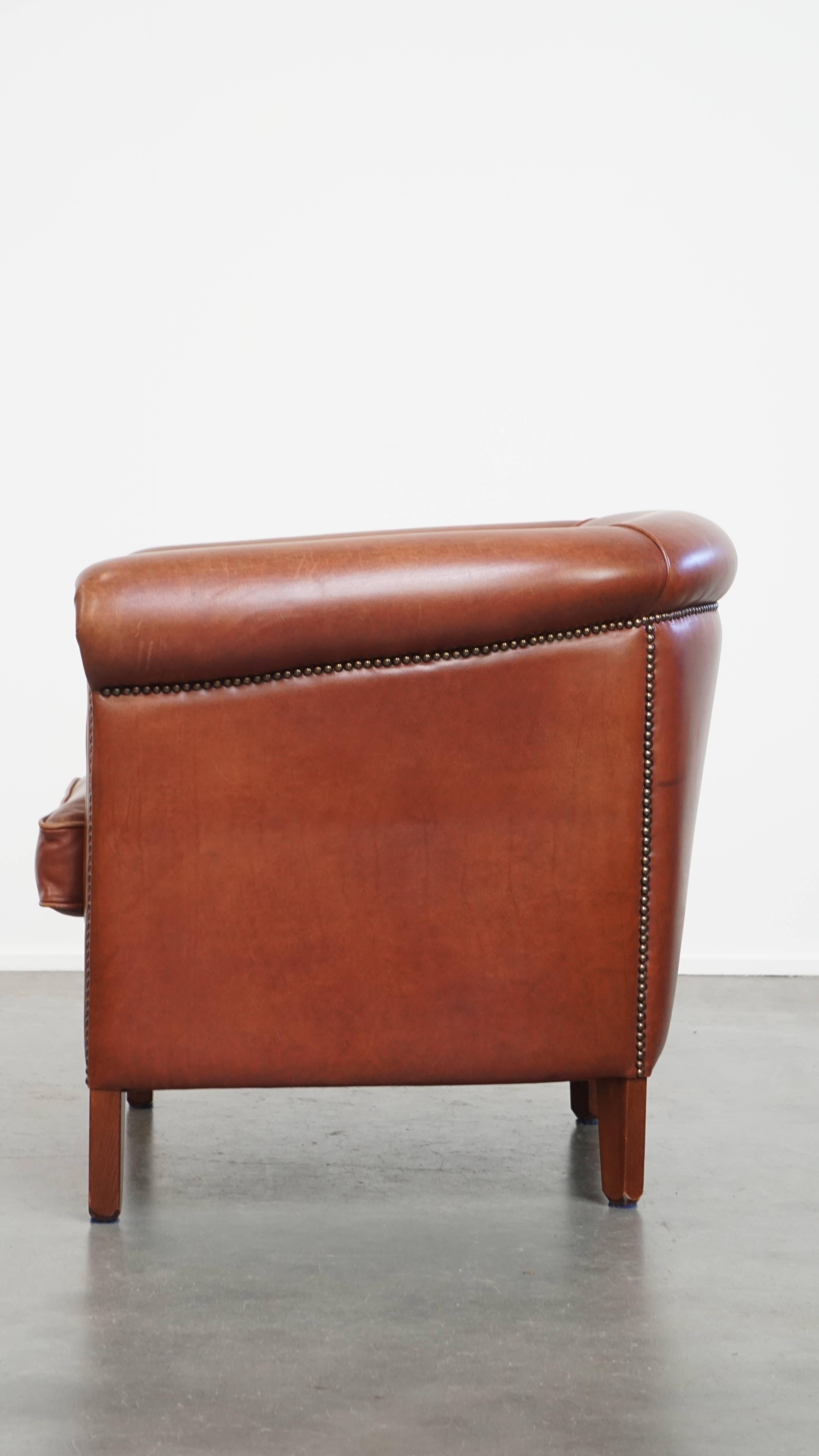 Cowhide Leather Club Armchair in a Cognac Color In Good Condition For Sale In Harderwijk, NL