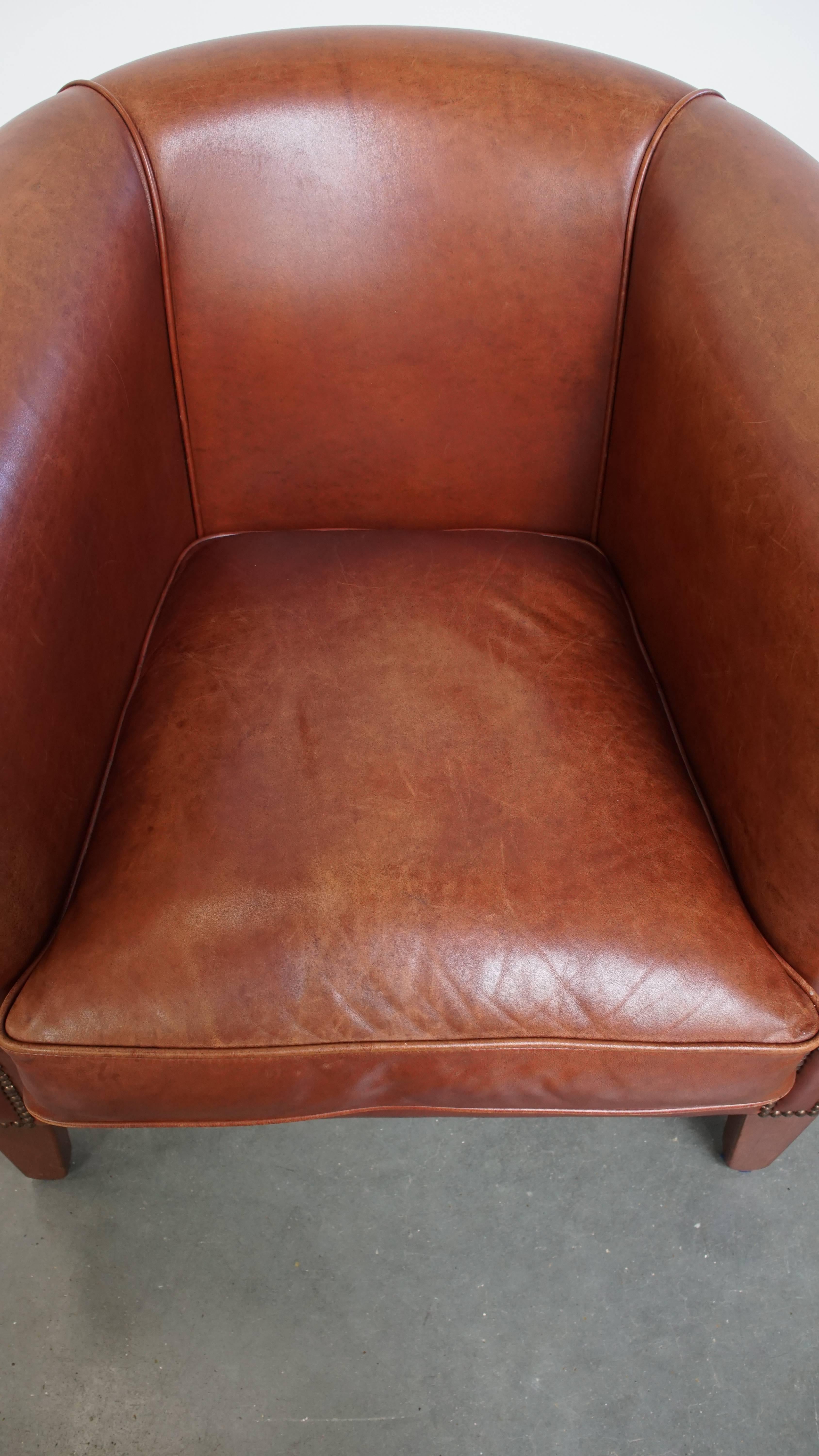 20th Century Cowhide Leather Club Armchair in a Cognac Color For Sale