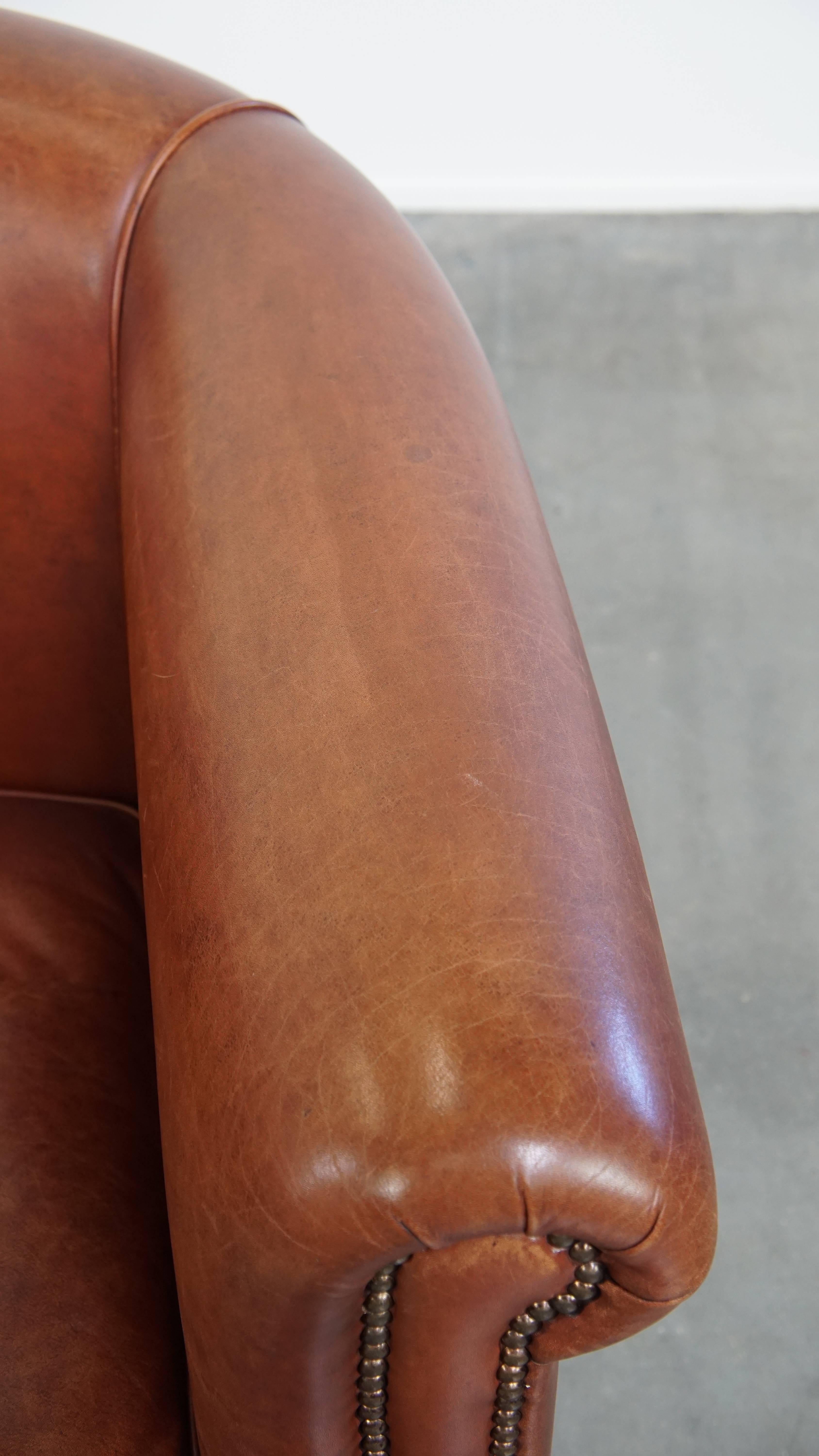 Cowhide Leather Club Armchair in a Cognac Color For Sale 2