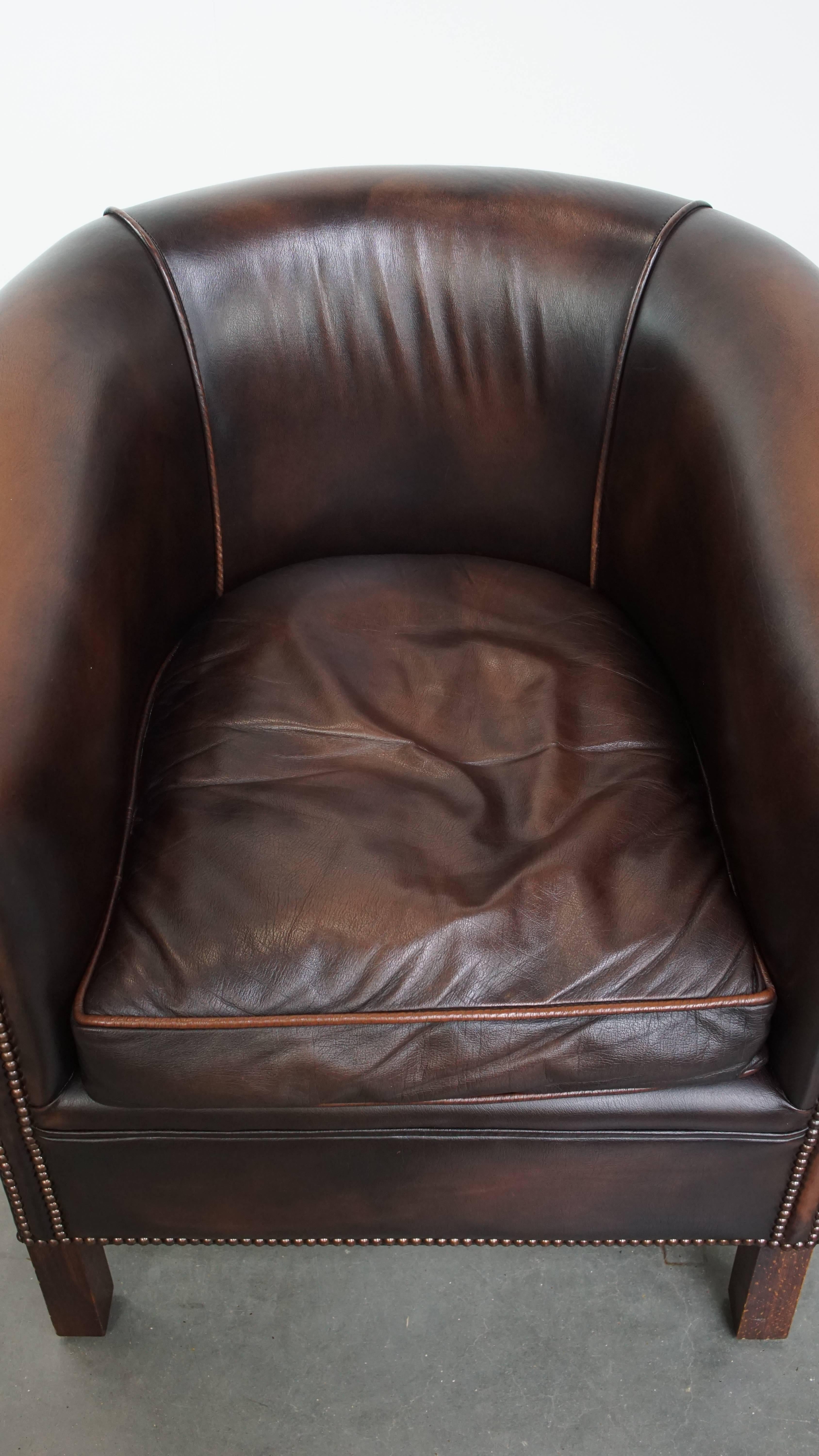 XXIe siècle et contemporain Fauteuil club en cuir de vachette de style anglais en vente