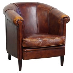 Cowhide Leather Club Chair in English Style