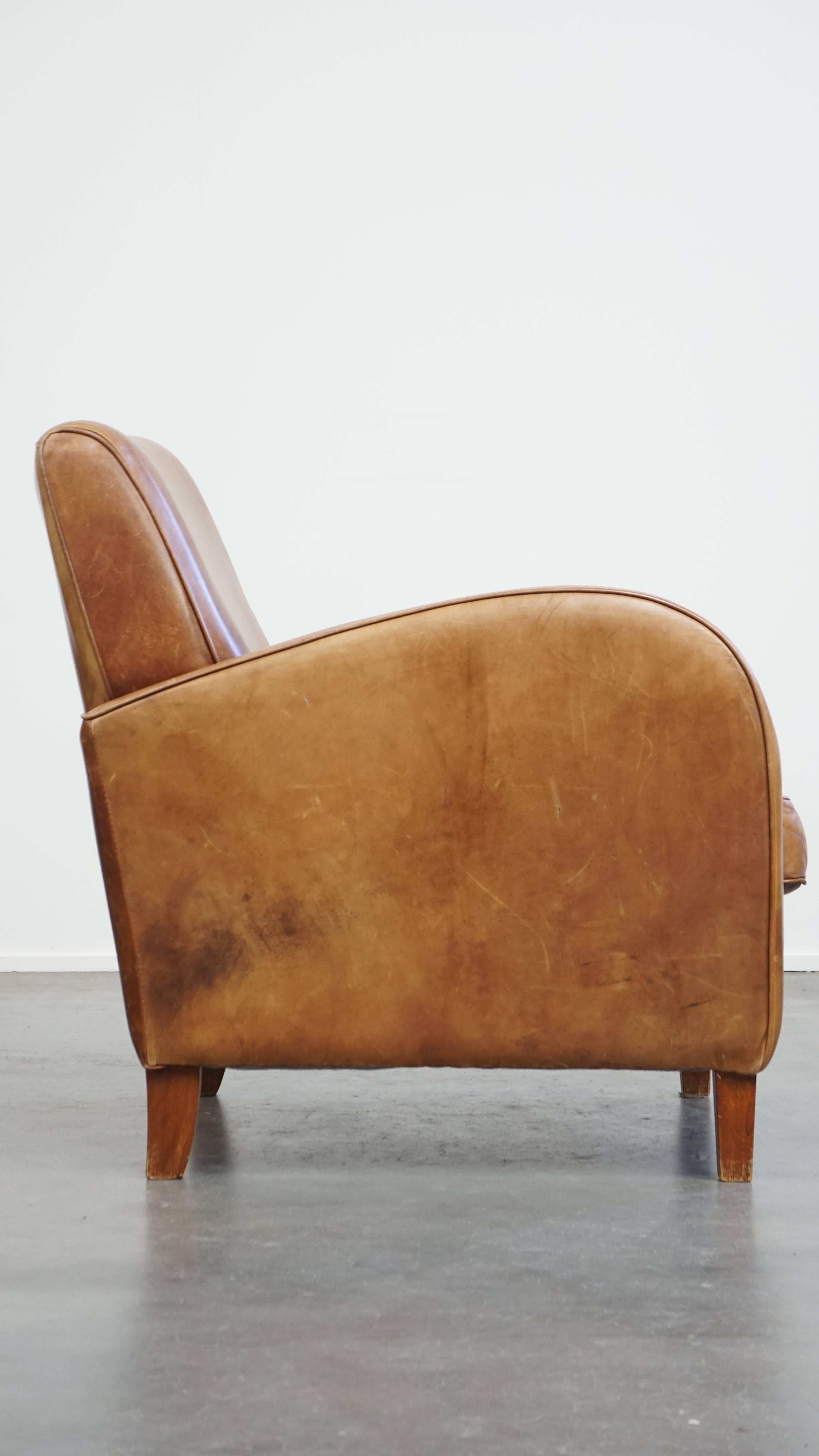 Designer-Sessel aus Rindsleder in hellem Cognacfarbenem Rindsleder (Klassisch-römisch) im Angebot
