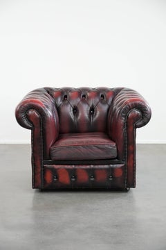 Englischer Chesterfield-Sessel aus Rindsleder auf Rädern