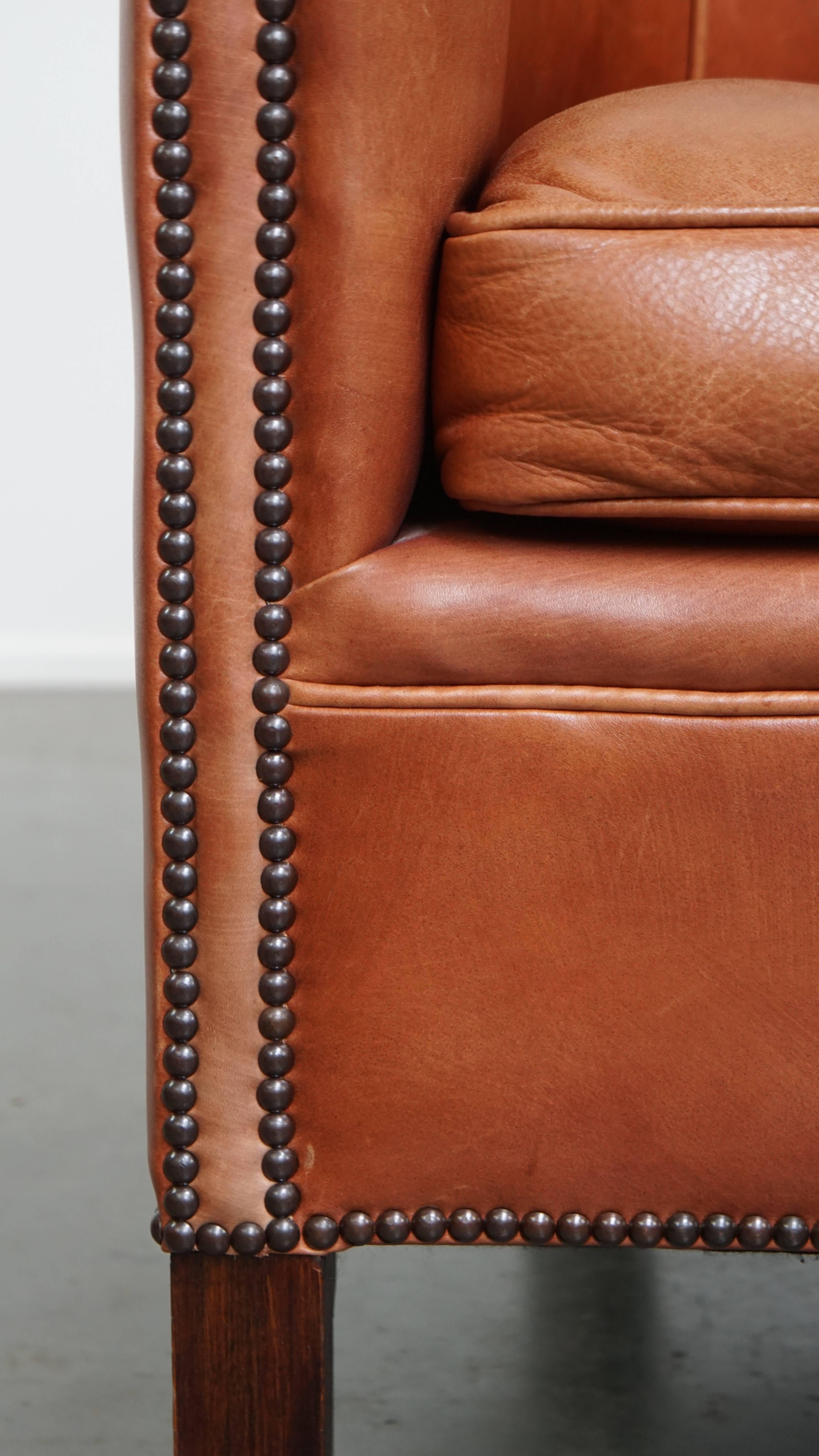 Sedia Club all'inglese in pelle di vacchetta in colore cognac chiaro in vendita 4