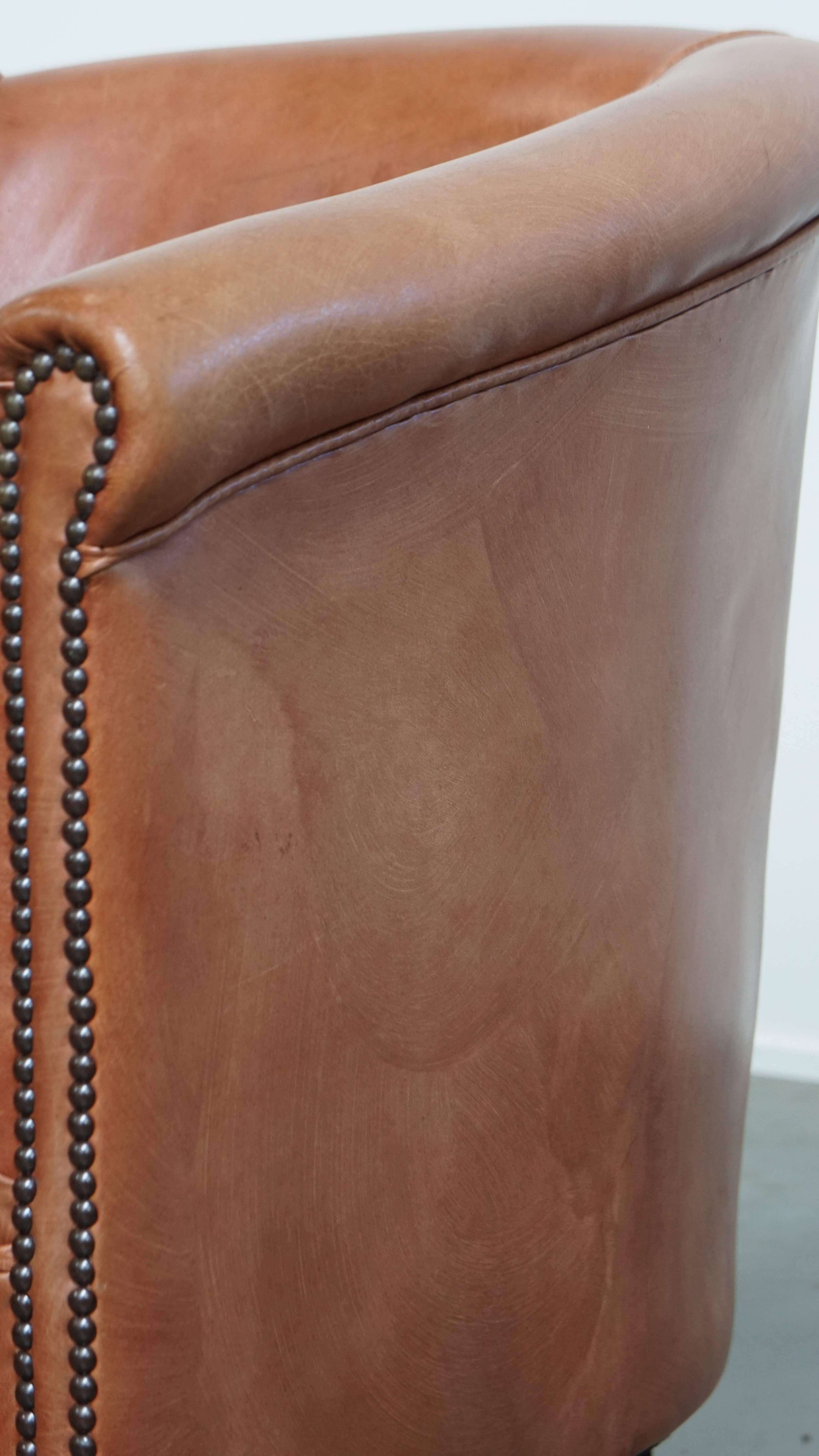 Sedia Club all'inglese in pelle di vacchetta in colore cognac chiaro in vendita 6