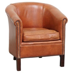 Sedia Club all'inglese in pelle di vacchetta in colore cognac chiaro