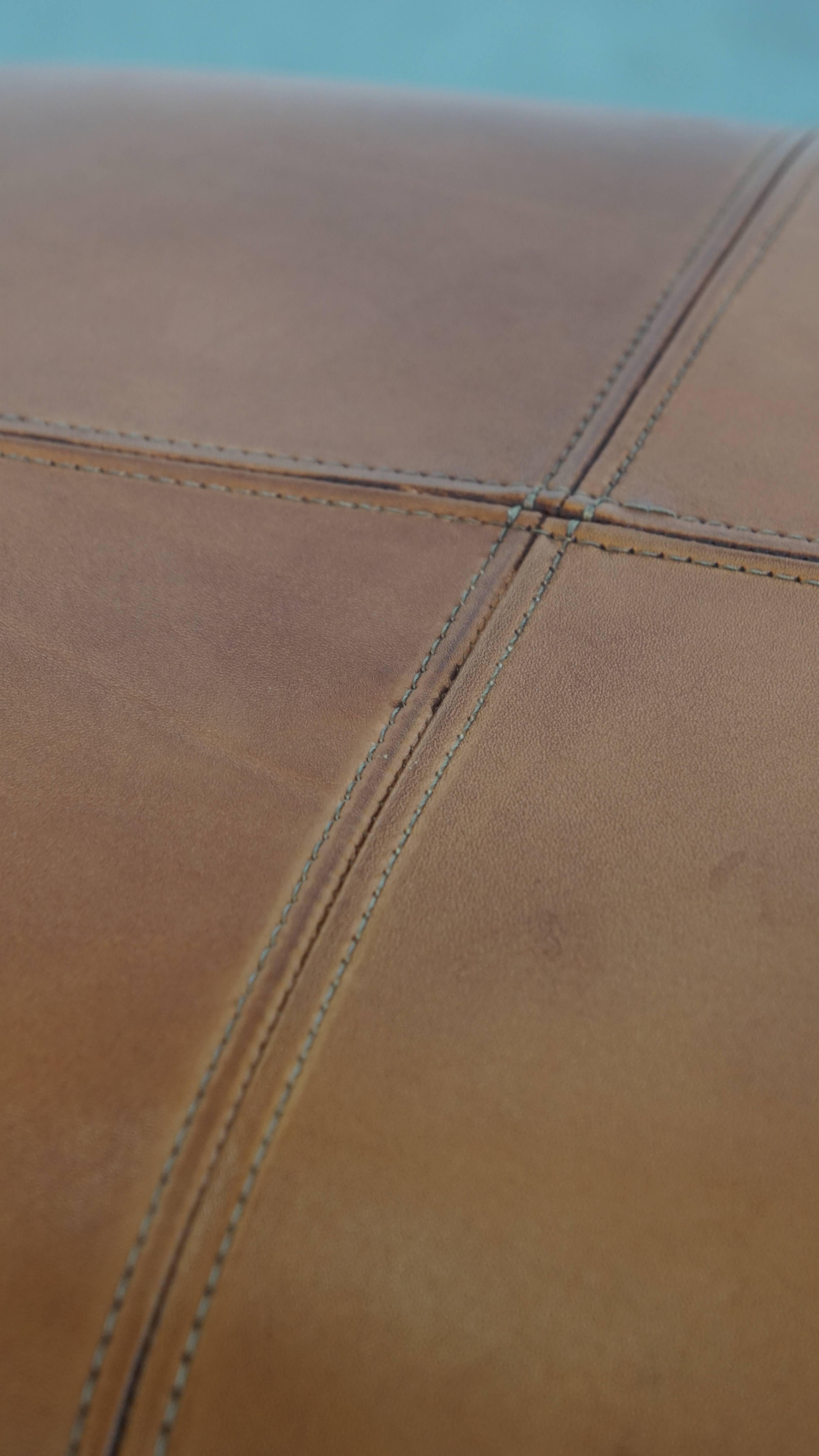 Cowhide Leather Ottoman in Light Cognac Color For Sale 4