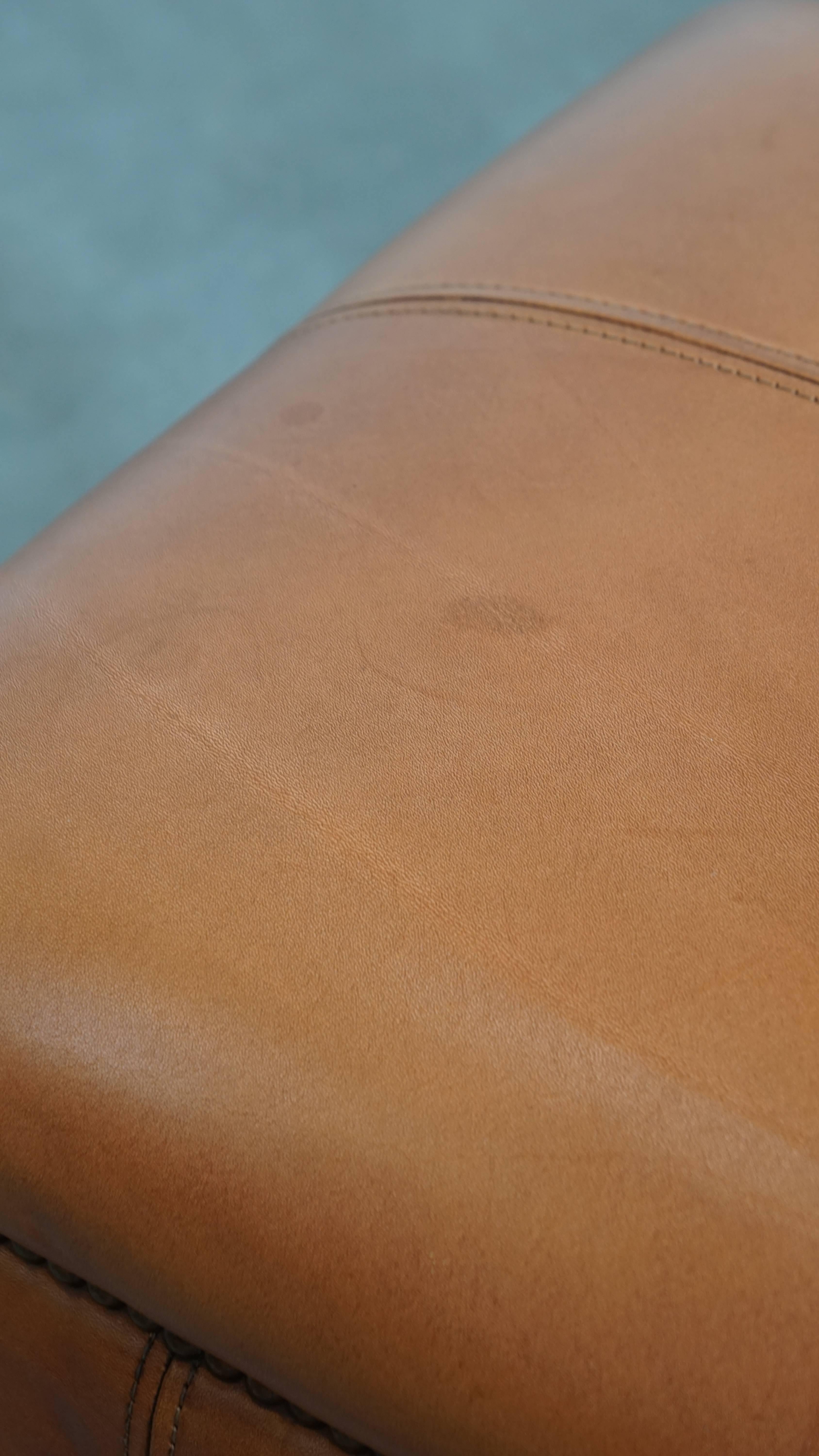 Cowhide Leather Ottoman in Light Cognac Color For Sale 5