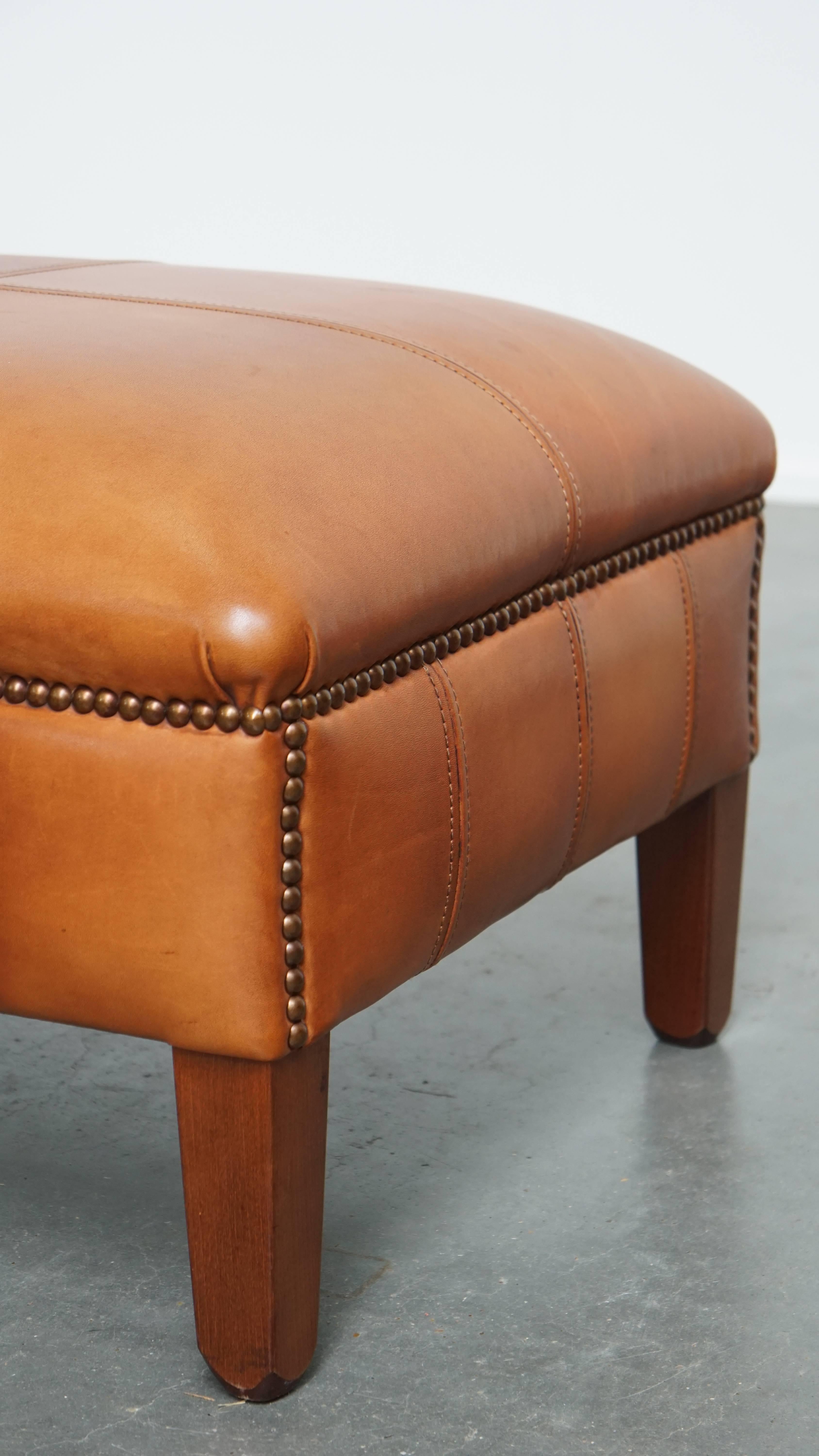 Cowhide Leather Ottoman in Light Cognac Color For Sale 3