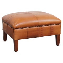 Cowhide Leather Ottoman in Light Cognac Color