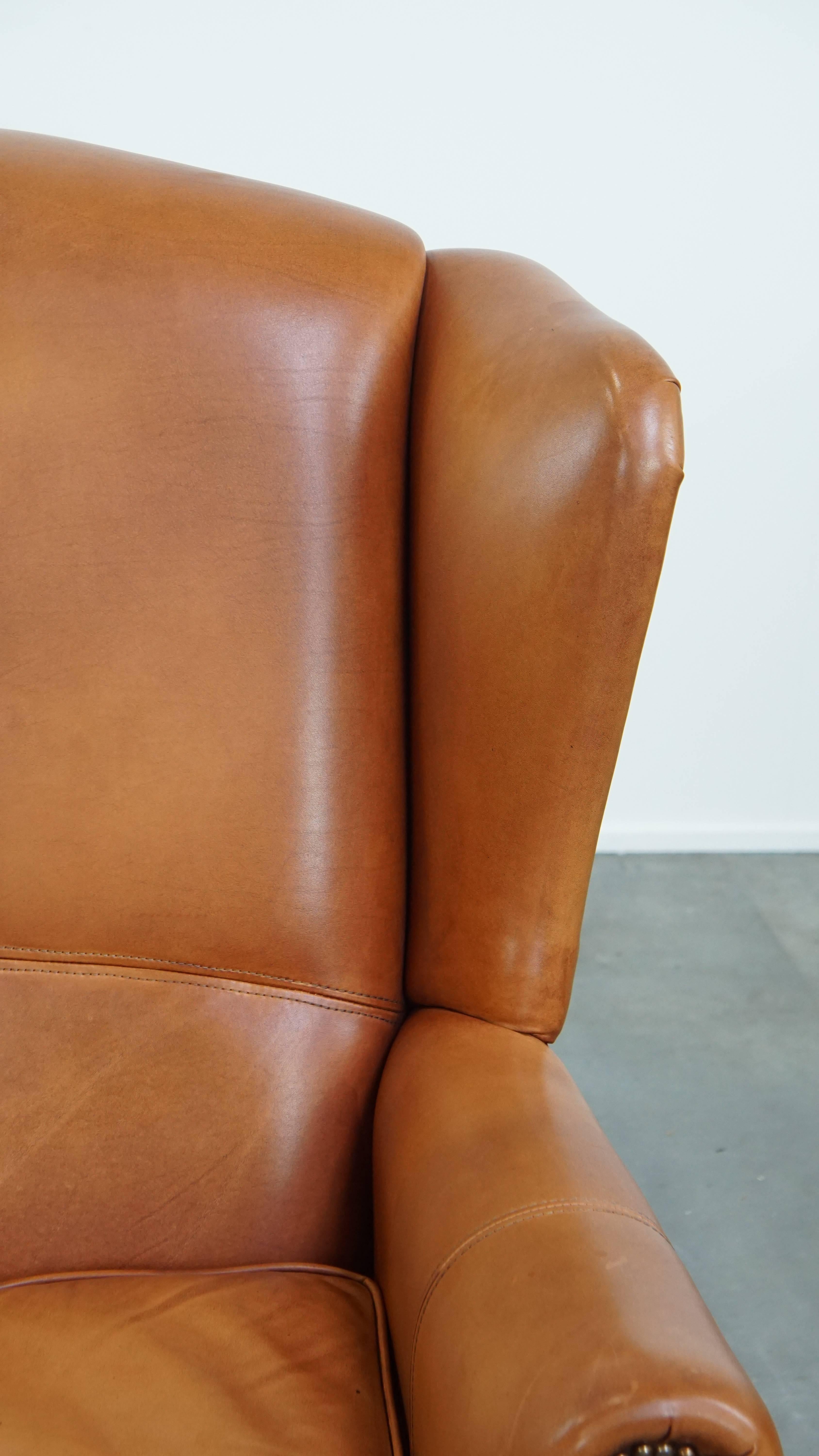 Poltrona wingback in pelle di vacchetta in vendita 3