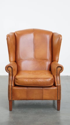 Cowhide leather wingback armchair