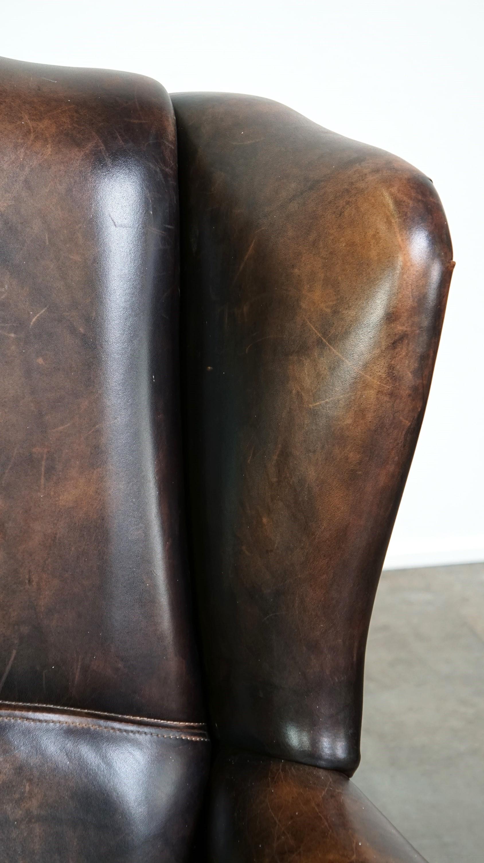 Cowhide Leather Wingback Armchair in English Style with Excellent Comfort For Sale 6