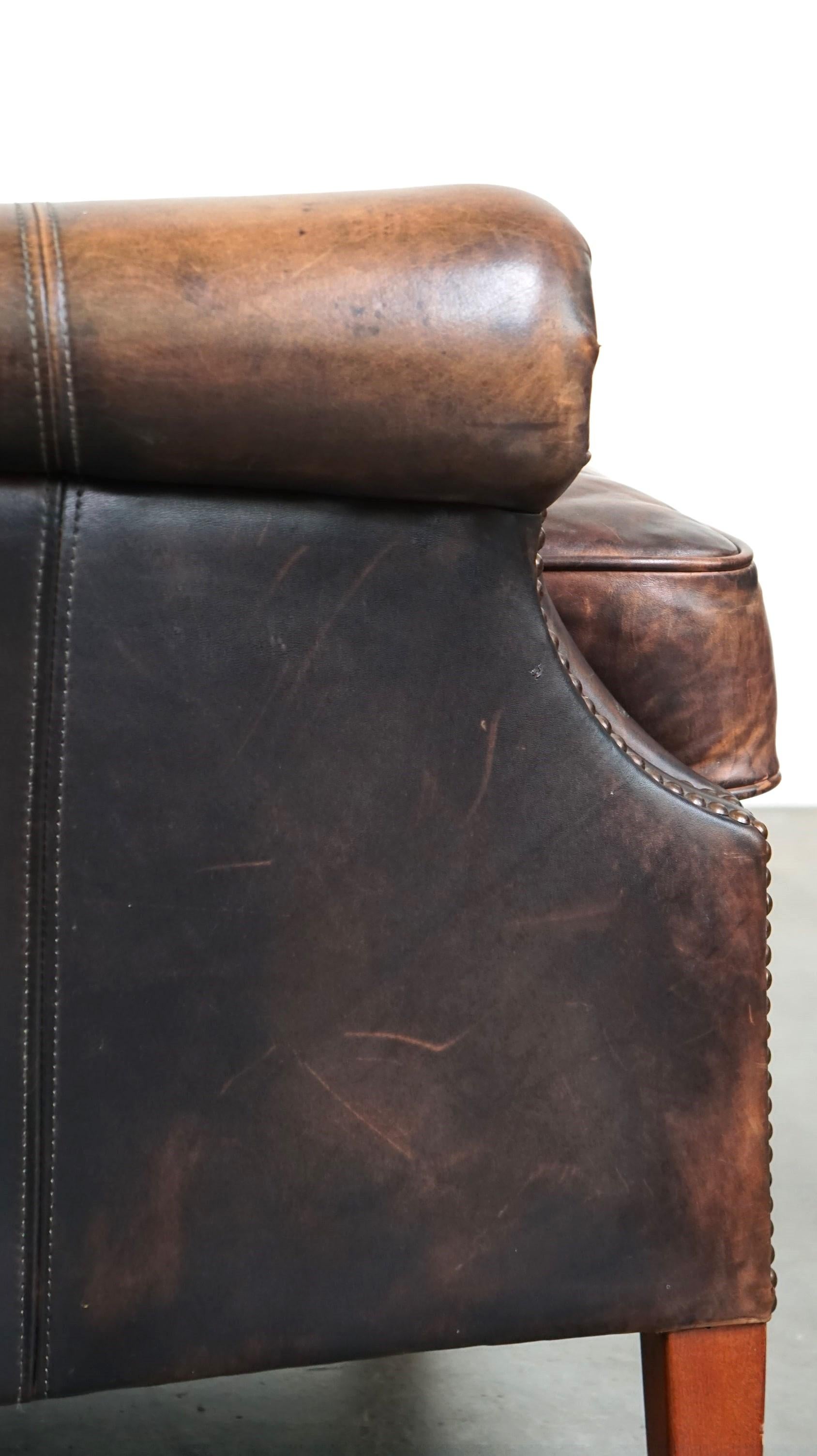 Cowhide Leather Wingback Armchair in English Style with Excellent Comfort For Sale 7