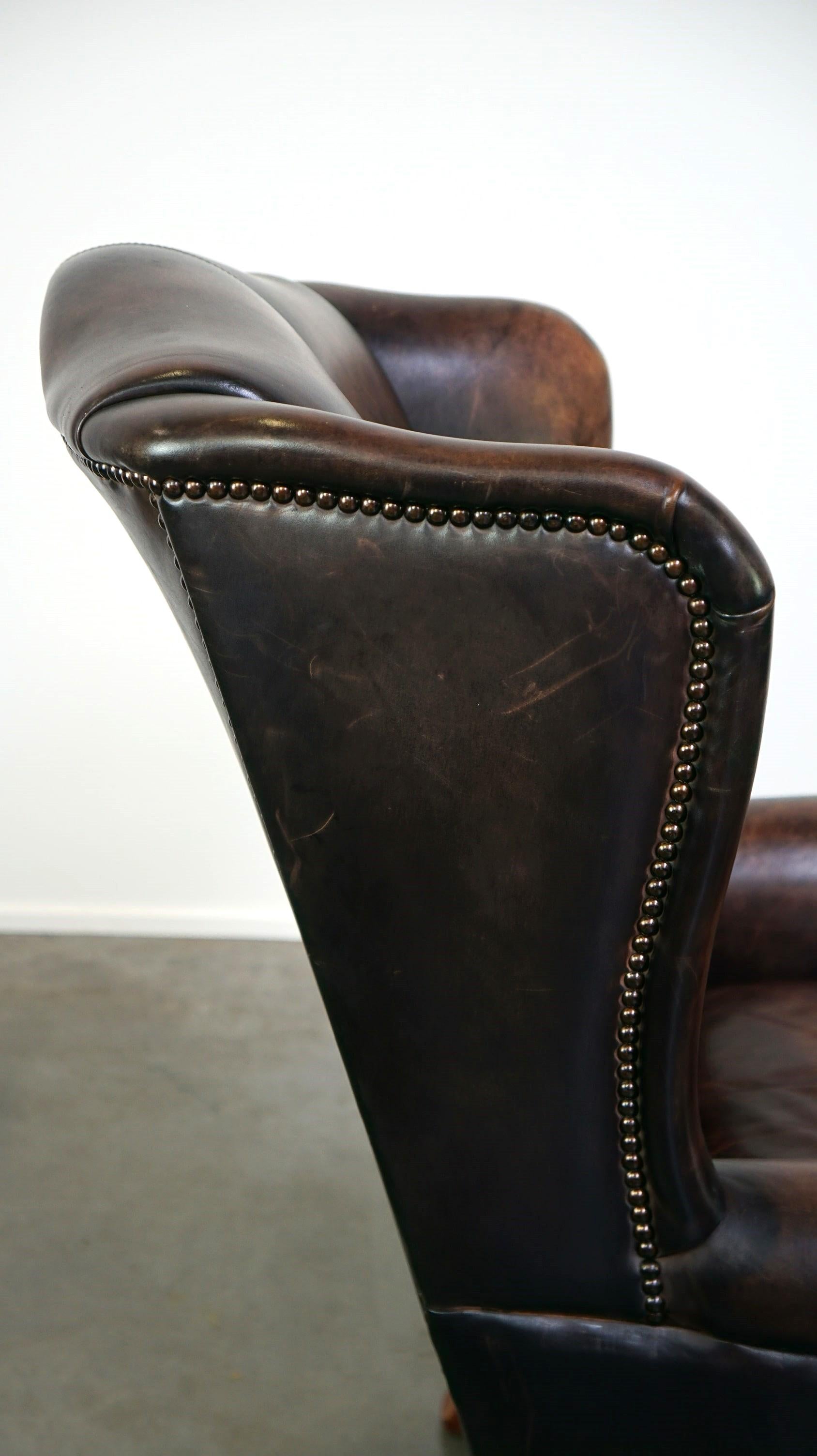 Cowhide Leather Wingback Armchair in English Style with Excellent Comfort For Sale 8