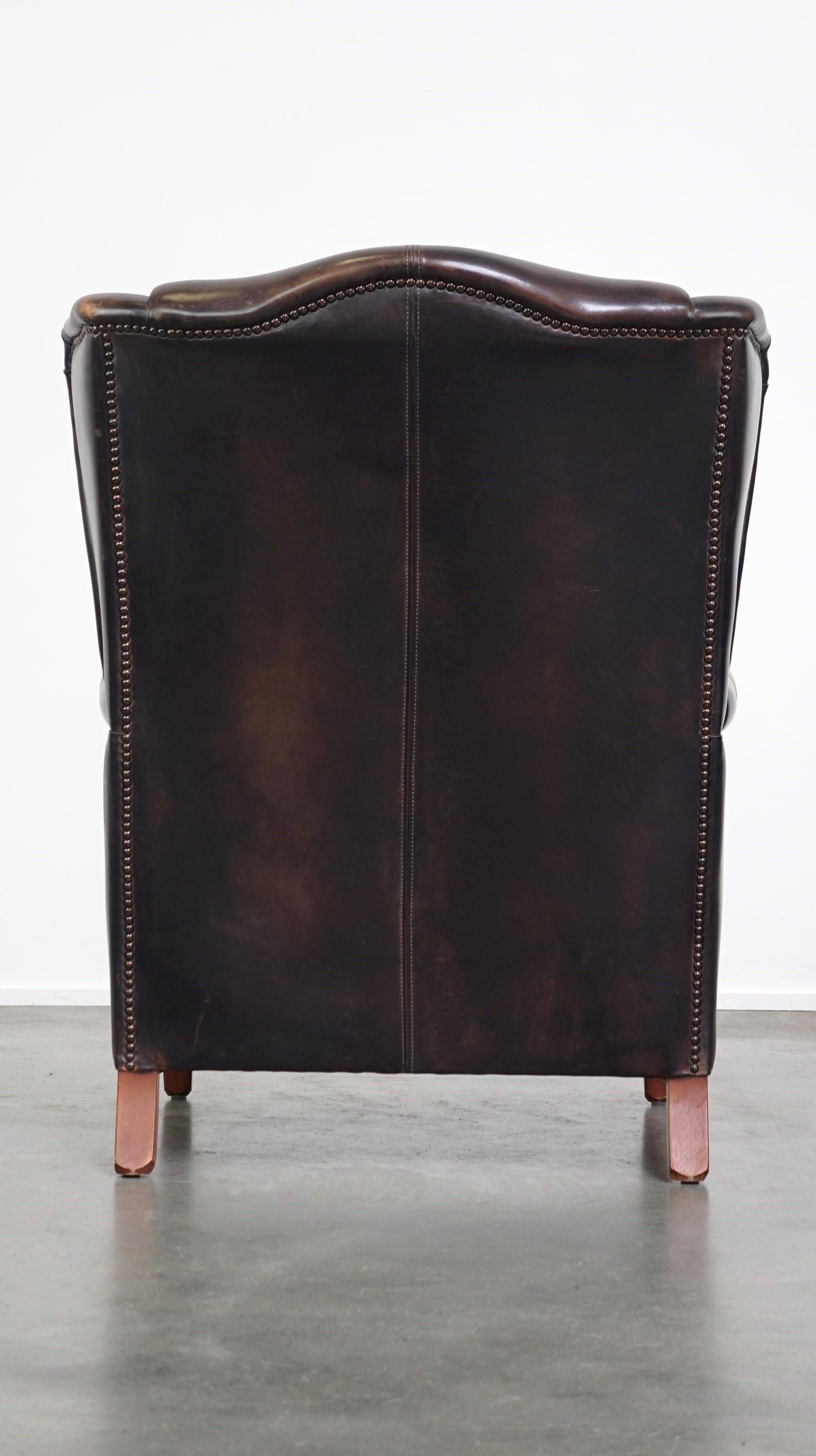 20th Century Cowhide Leather Wingback Armchair in English Style with Excellent Comfort For Sale