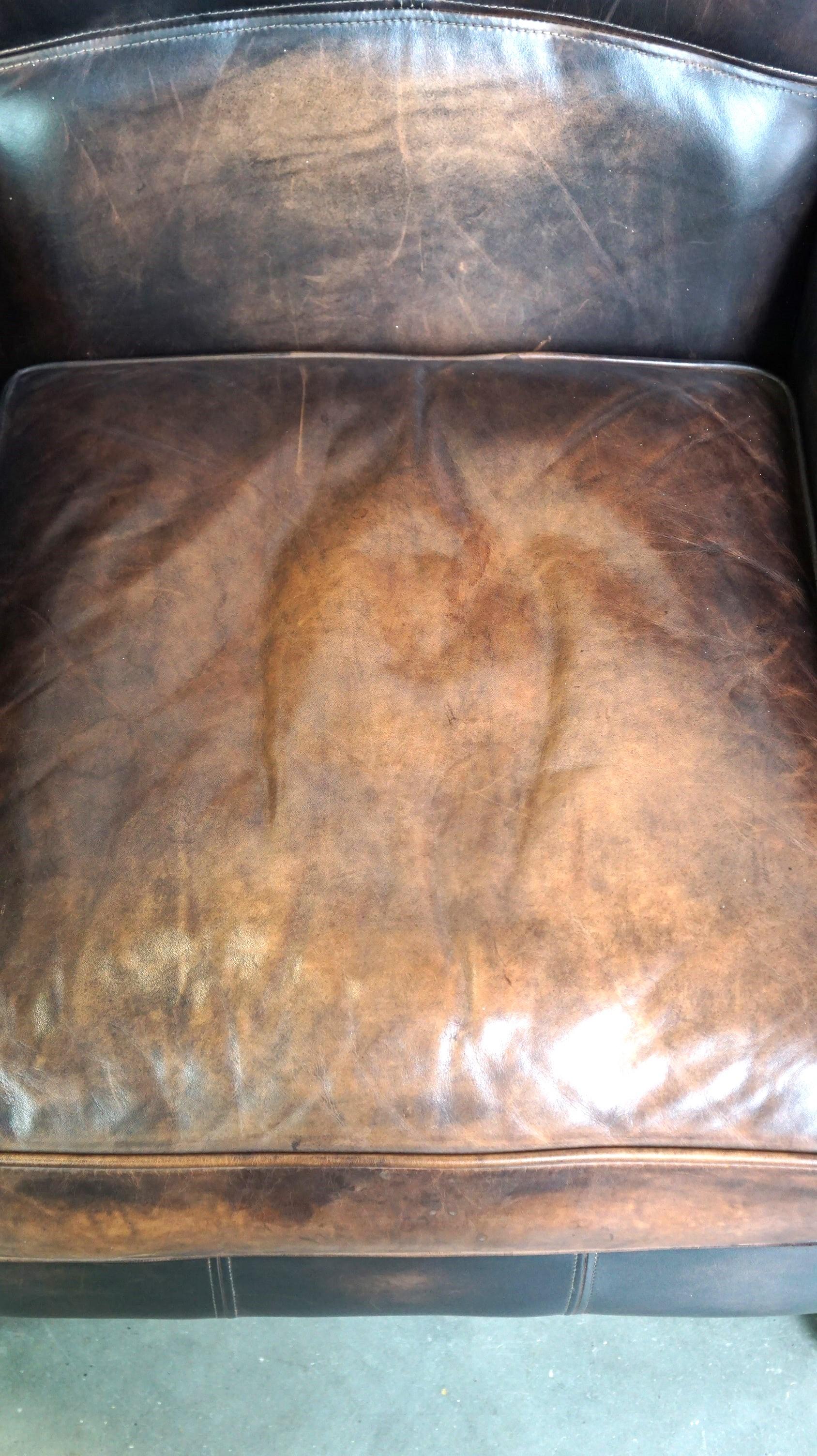 Cowhide Leather Wingback Armchair in English Style with Excellent Comfort For Sale 2