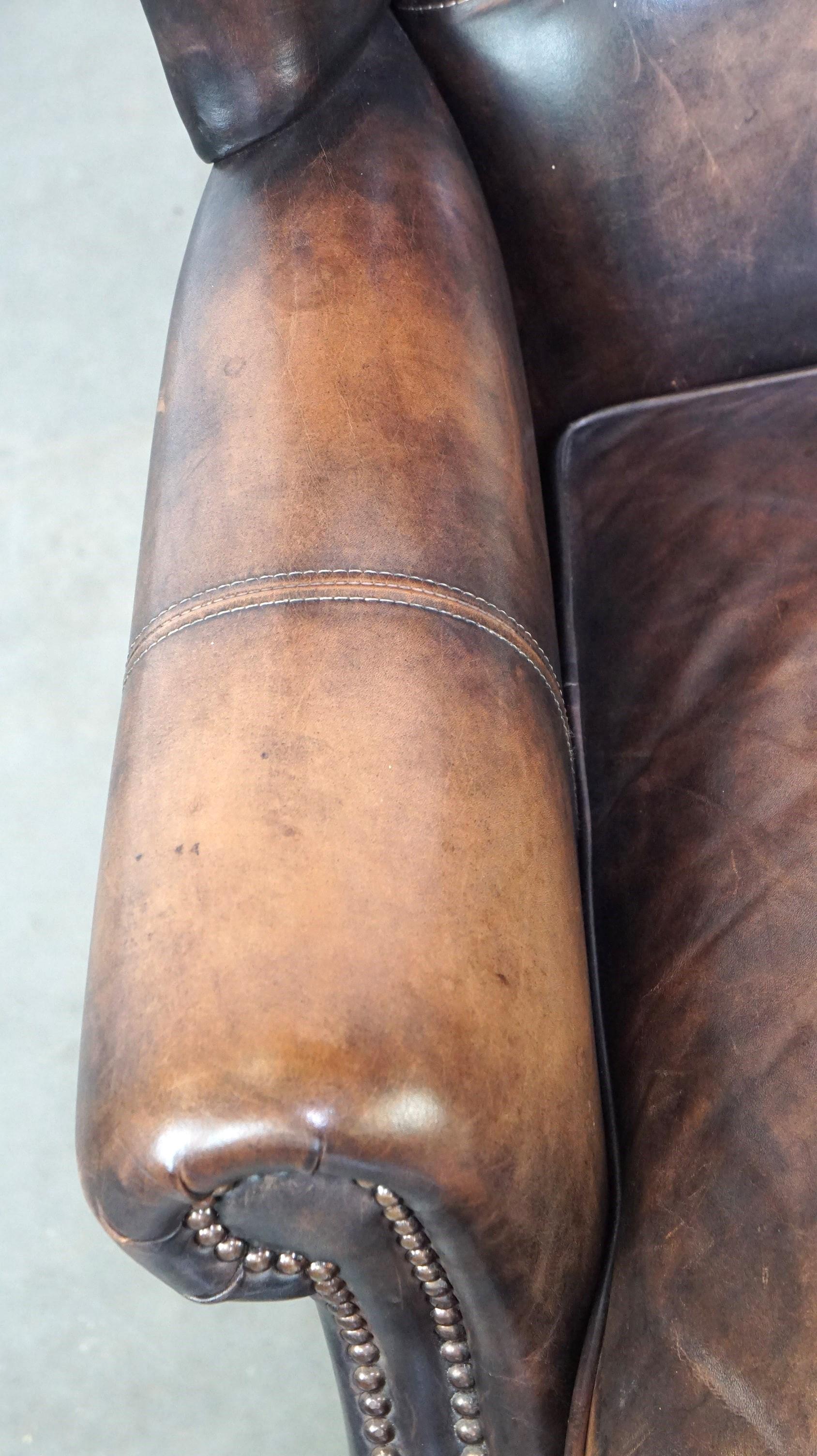 Cowhide Leather Wingback Armchair in English Style with Excellent Comfort For Sale 3