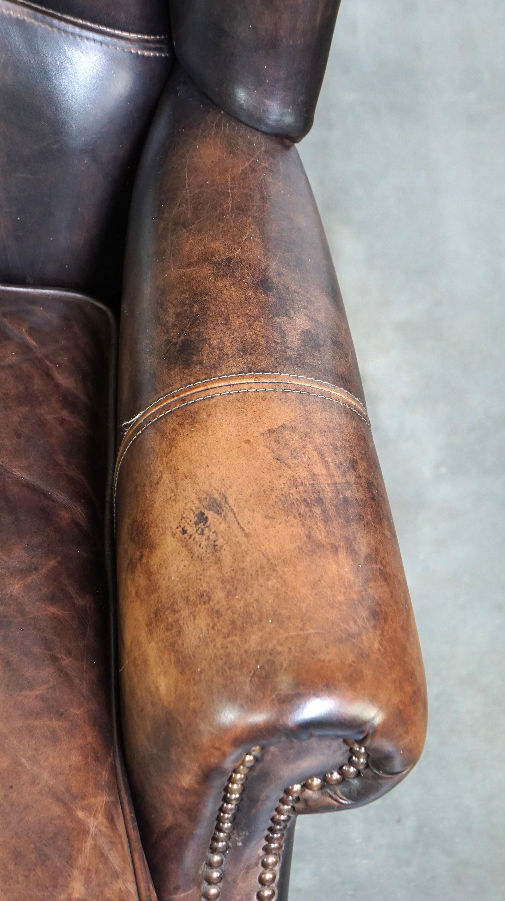 Cowhide Leather Wingback Armchair in English Style with Excellent Comfort For Sale 4