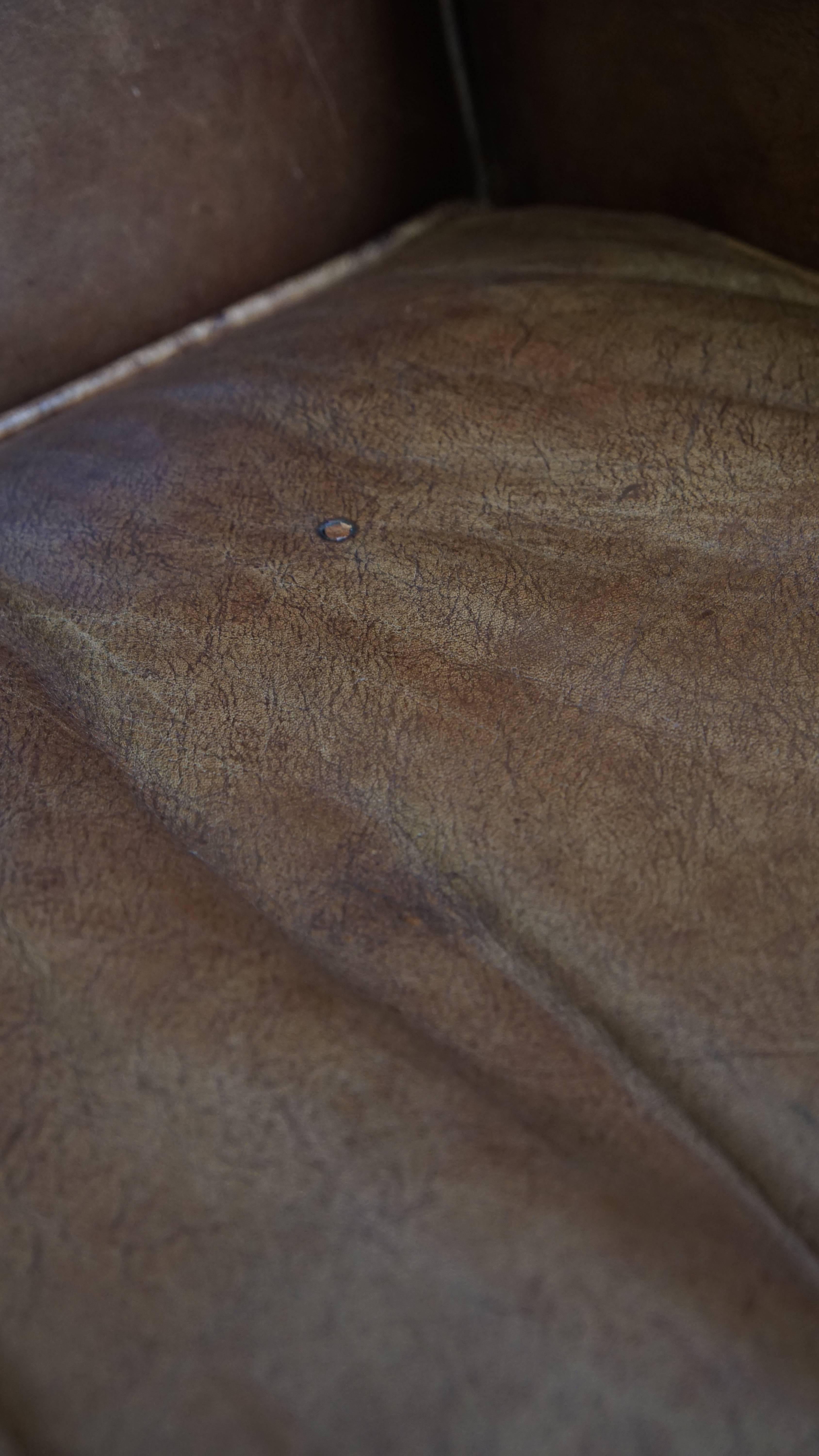 Cowhide Leder Ohrensessel in Light Cognac Farbe im Angebot 3