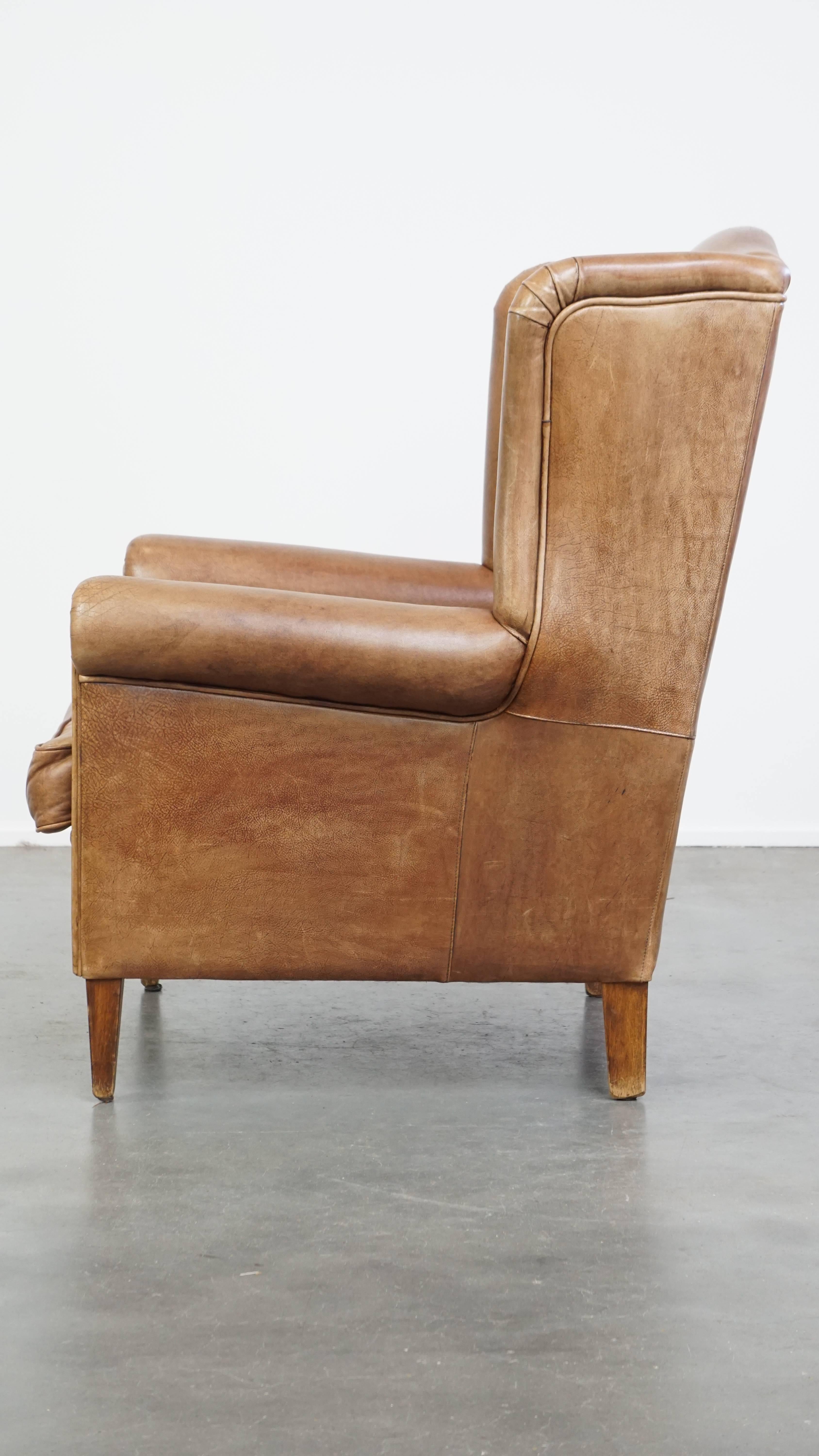 Cowhide Leder Ohrensessel in Light Cognac Farbe im Zustand „Gut“ im Angebot in Harderwijk, NL