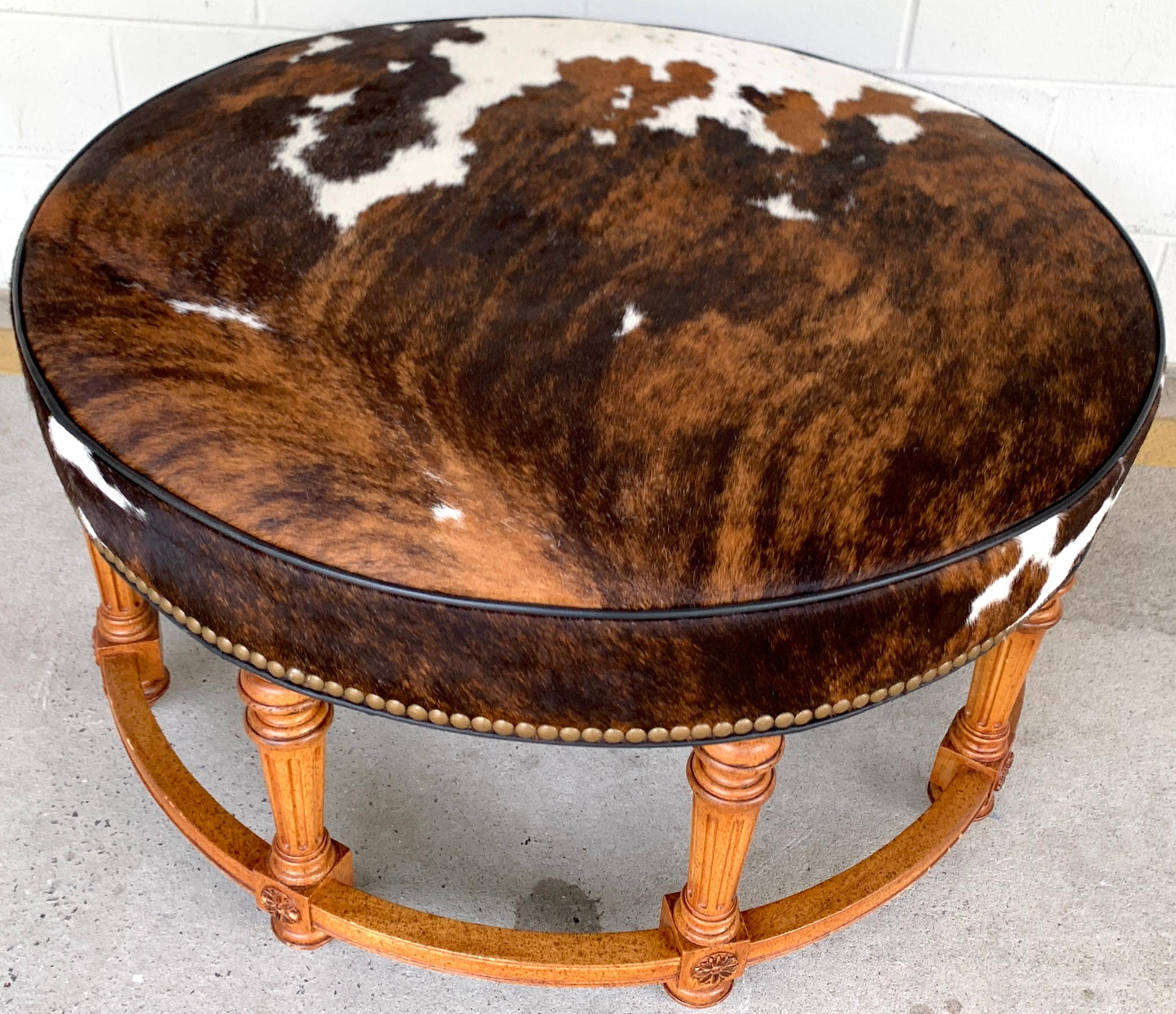 Cowhide Ottoman by Hancock and Moore In Good Condition For Sale In Atlanta, GA