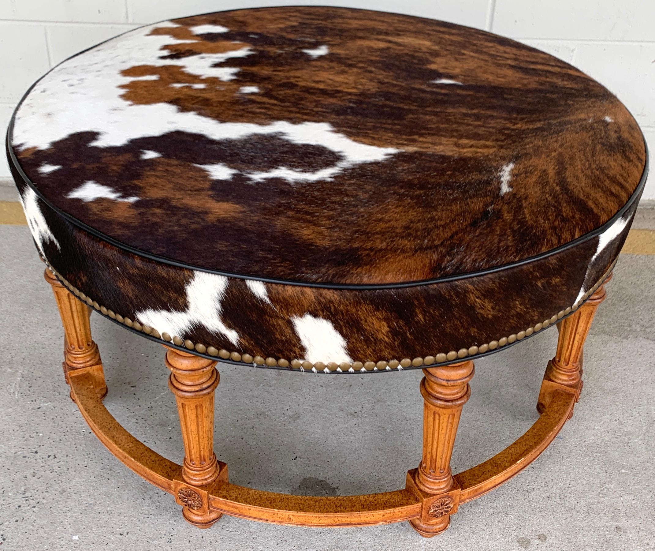 Contemporary Cowhide Ottoman by Hancock and Moore For Sale