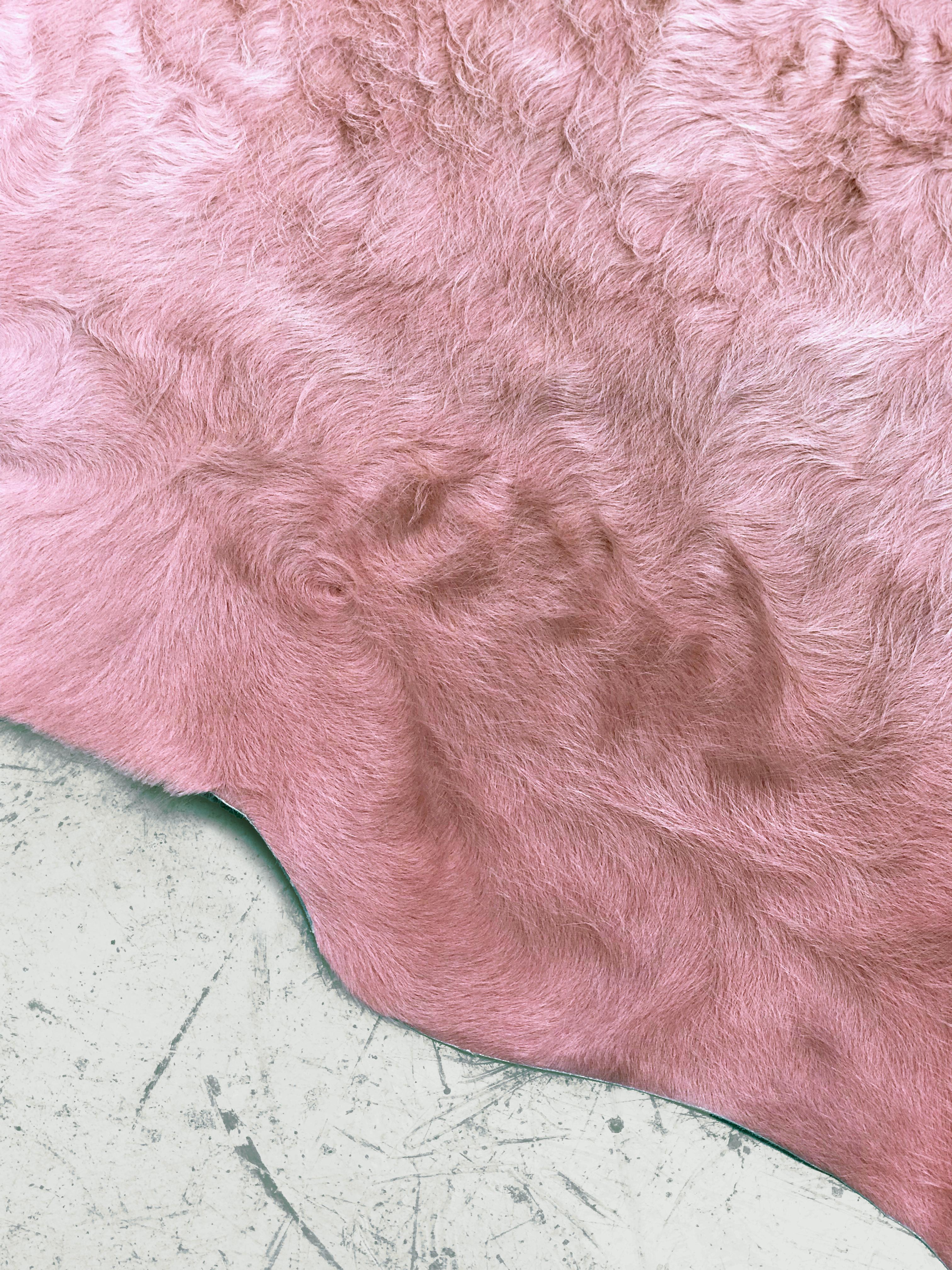 Art Deco Cowhide Rug, Salmon Pink, Hand-Dyed, Sustainably Sourced, Variety of Colors For Sale
