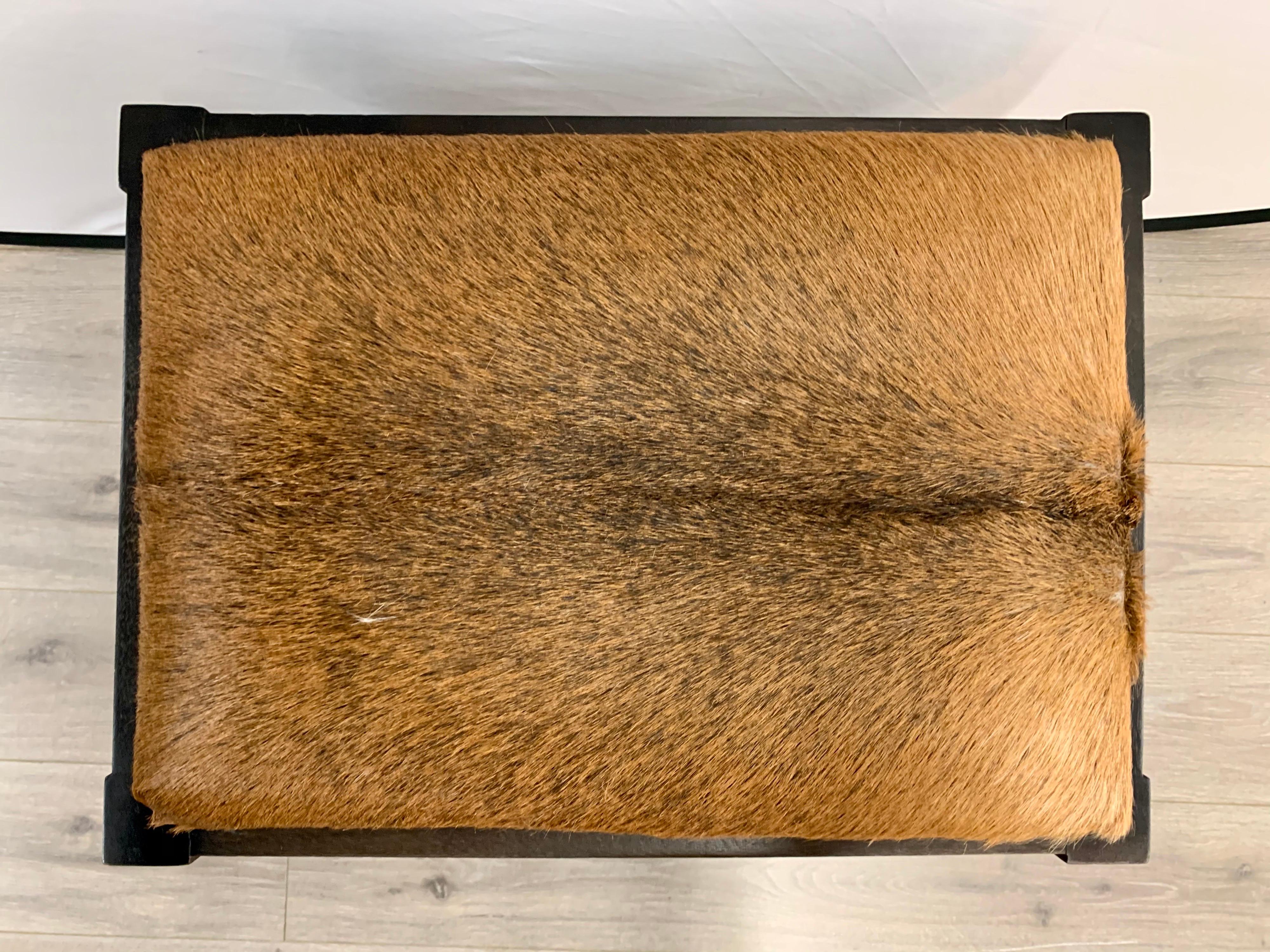 Cowhide Upholstered Bench Stool Seat In Good Condition In West Hartford, CT